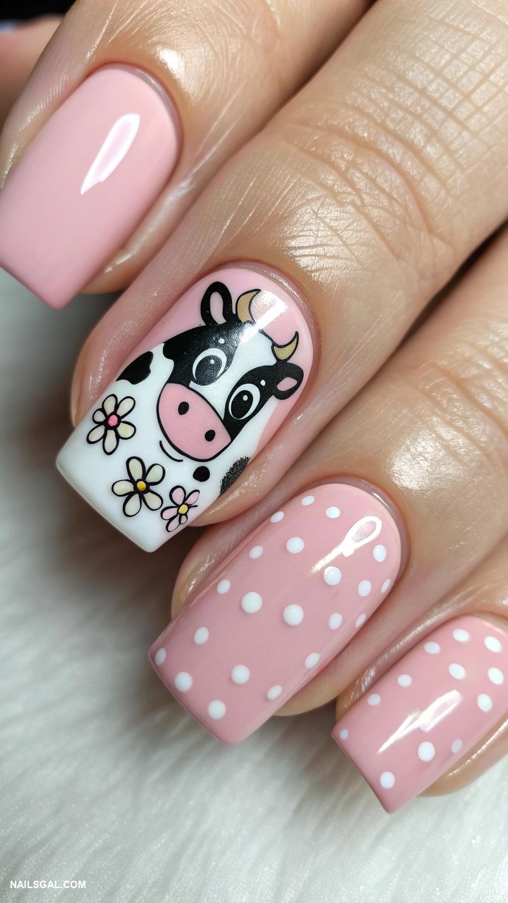 cow nail art Cow face on accent nail