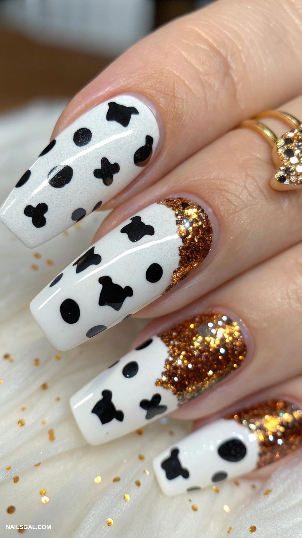 cow nail art Glittery cow spots for a glam touch