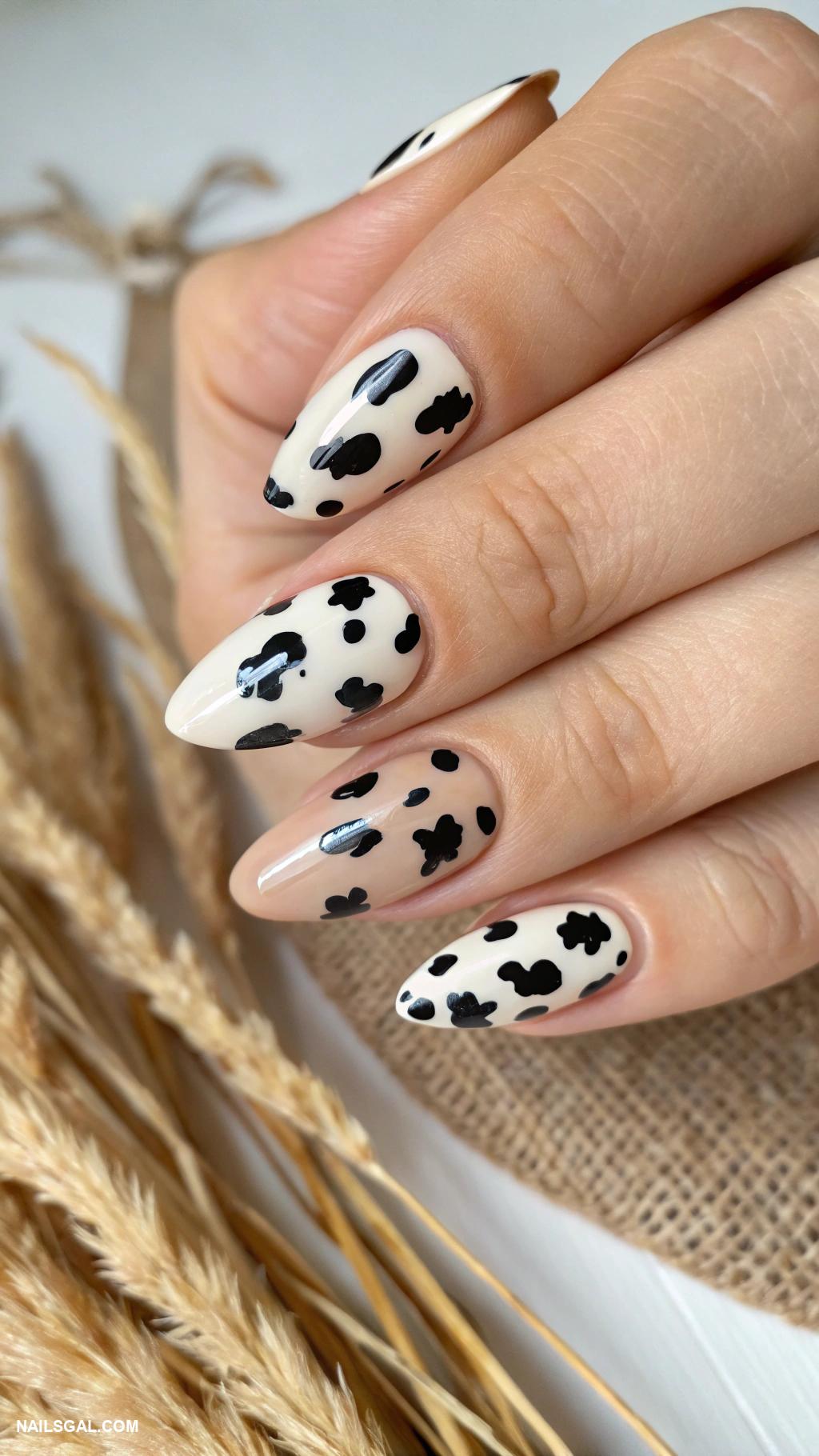 cow nail art Nude base with cow print tips
