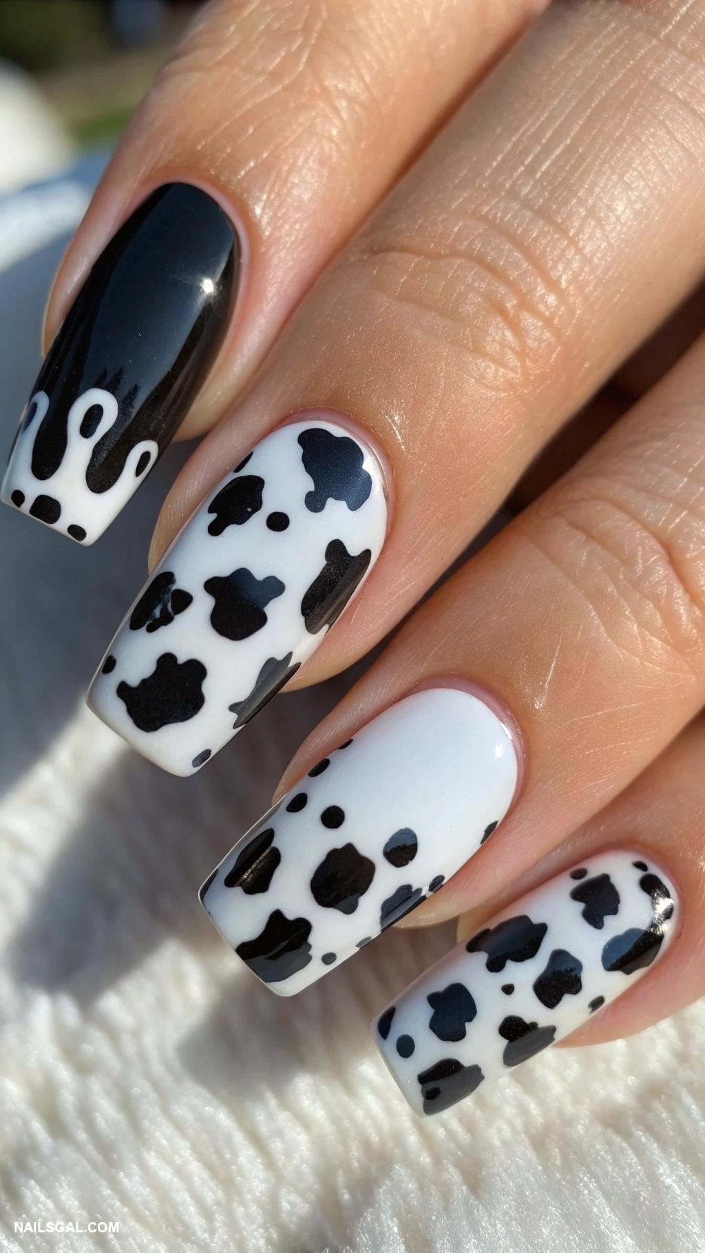 cow nail art Ombre cow print from black to white
