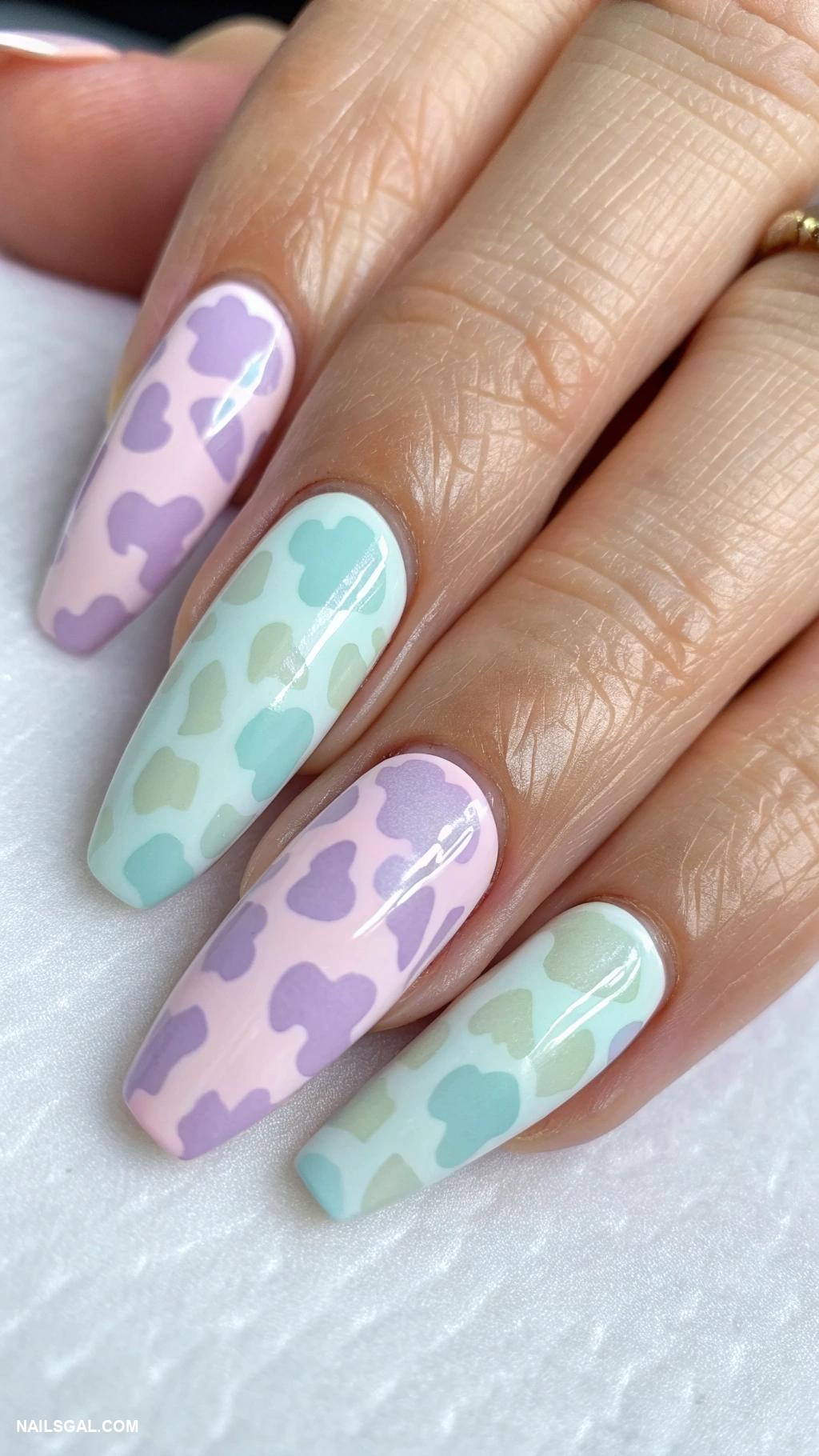 cow nail art Pastel cow print for a soft look