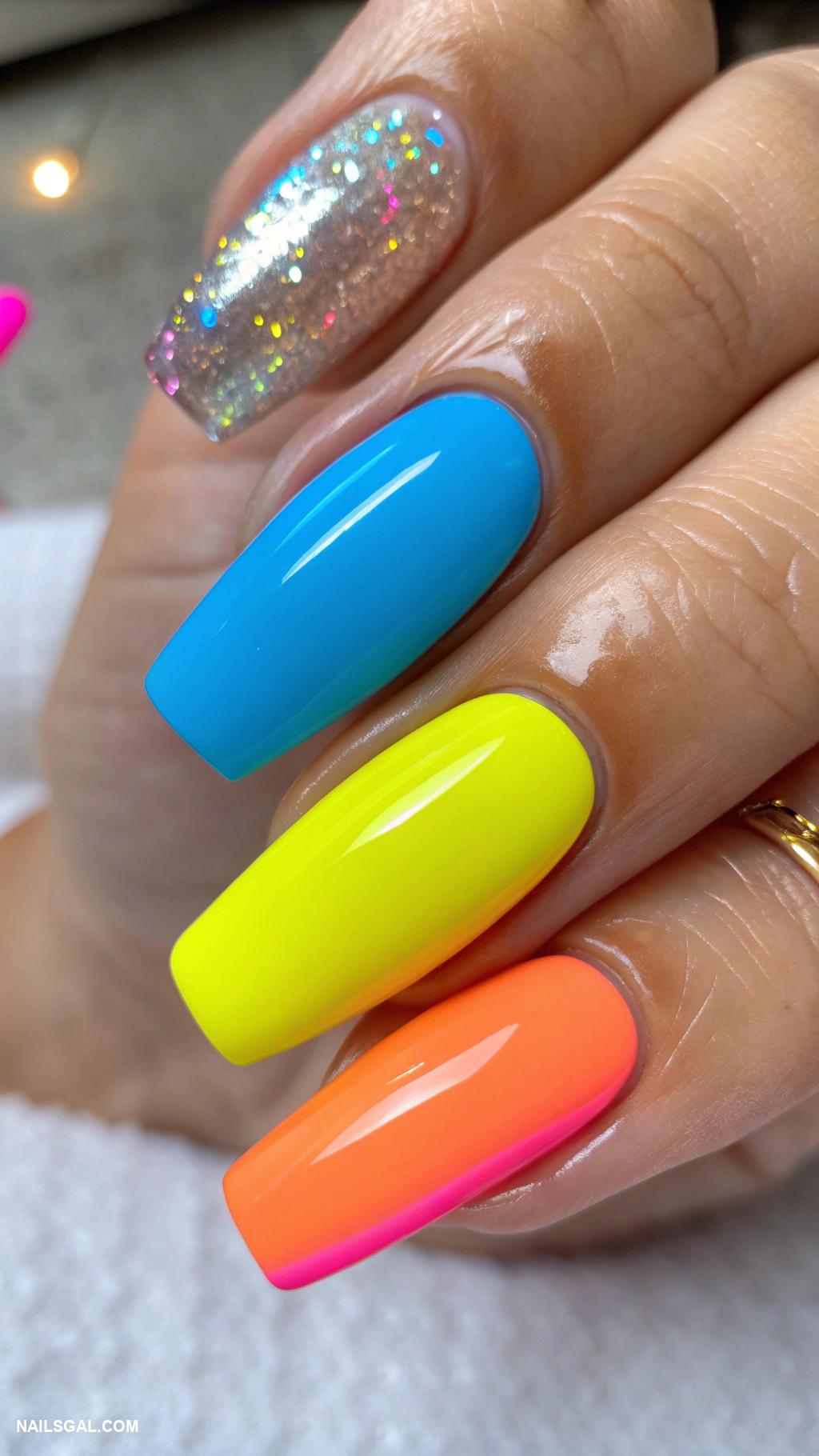 game day nails Bright color block nails