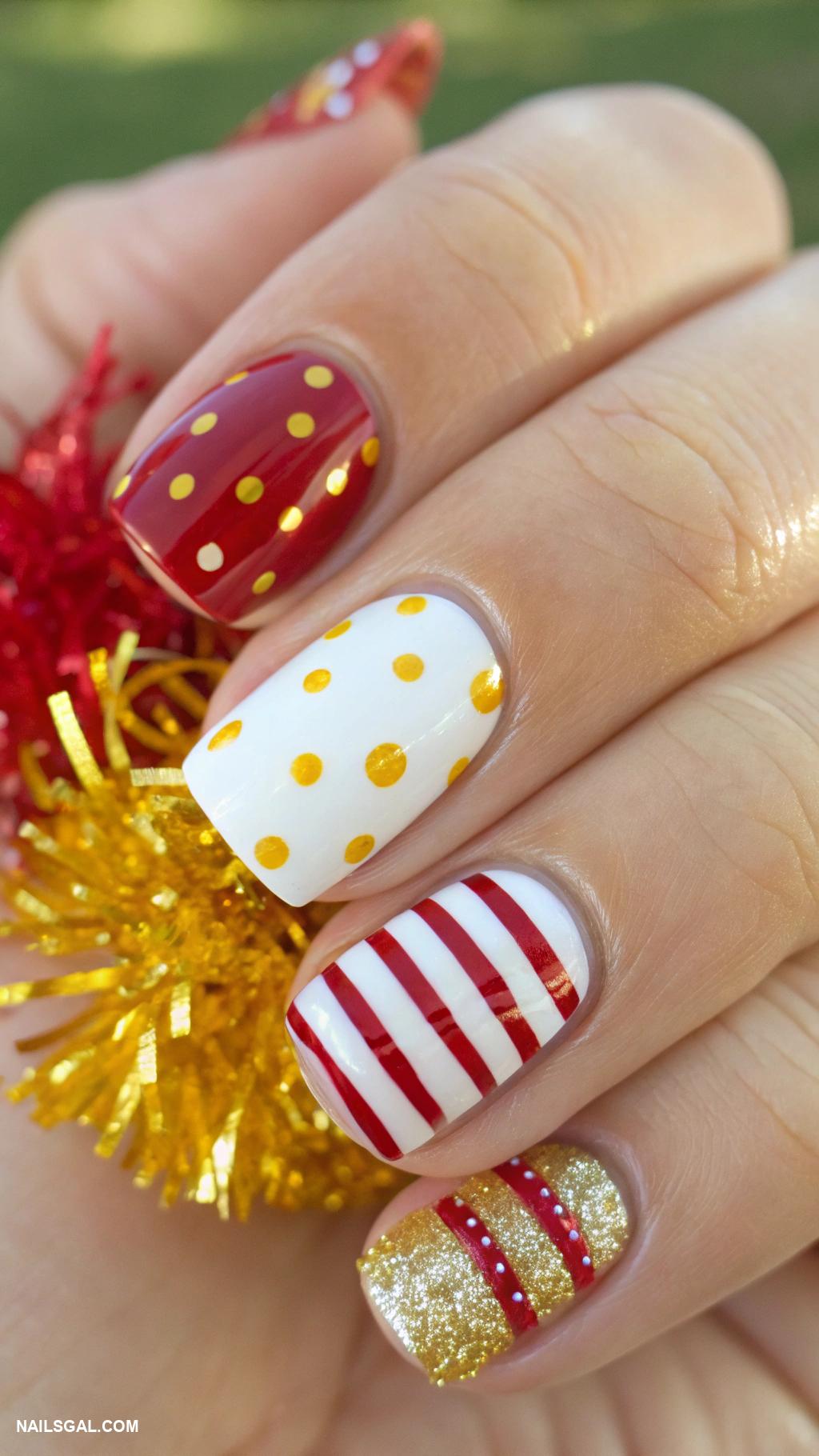game day nails Cheerleader pom pom designs