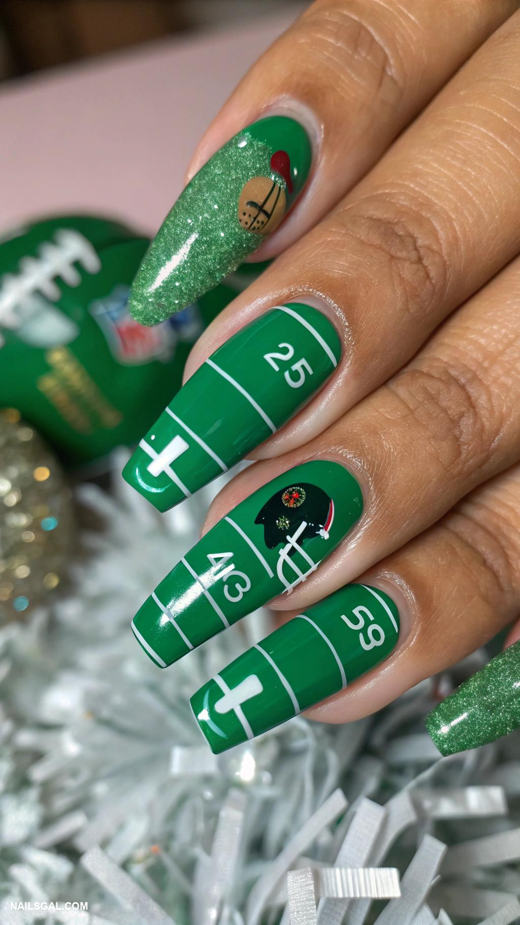 game day nails Football field inspired nail art