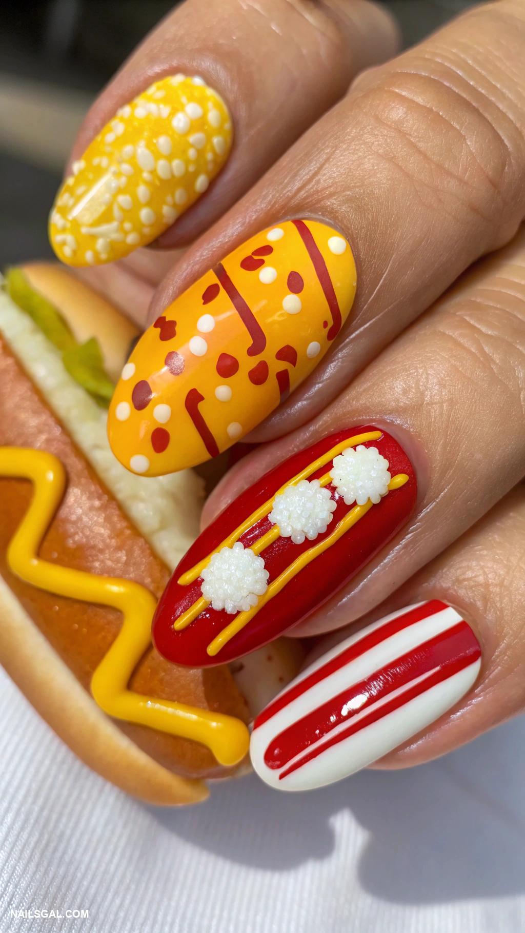 game day nails Nail art representing favorite snacks