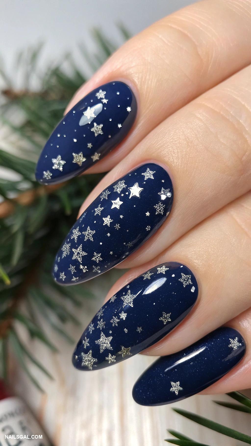 goth christmas nails Midnight blue with silver stars