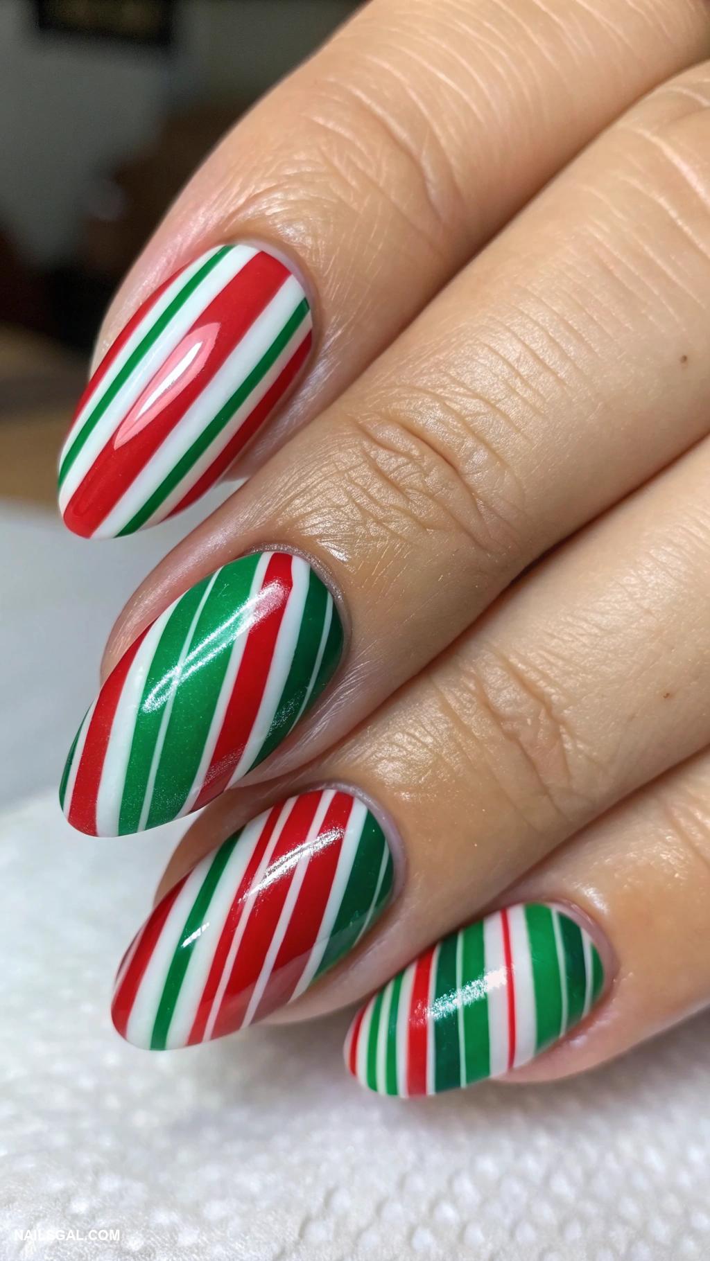 grinch nails Red and green striped nail art