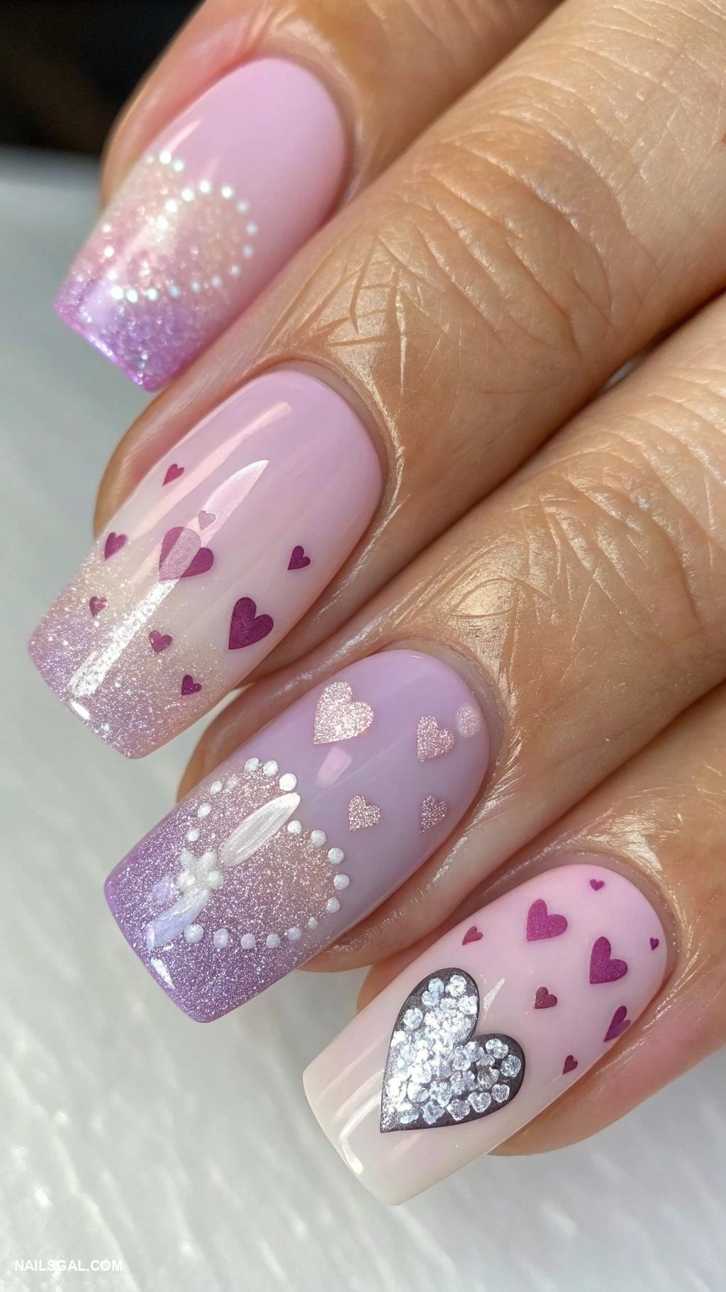 heart nails Gradient hearts on clear polish
