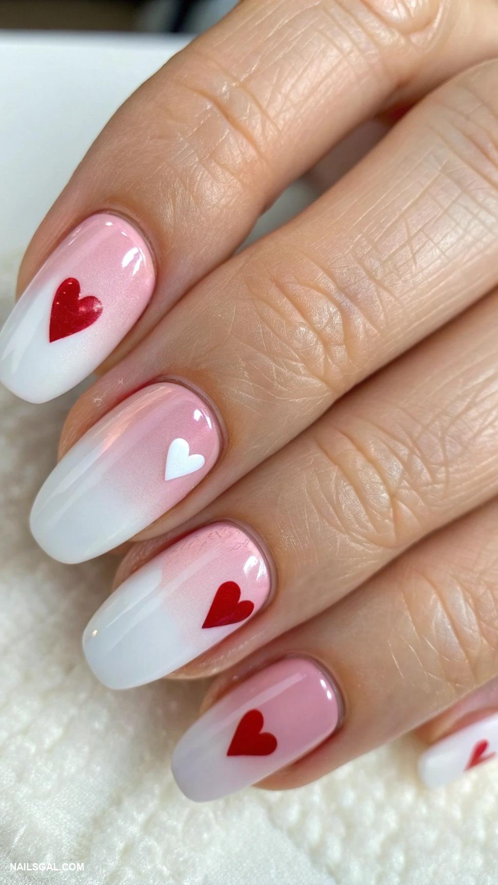 heart nails Ombre nails with heart tips