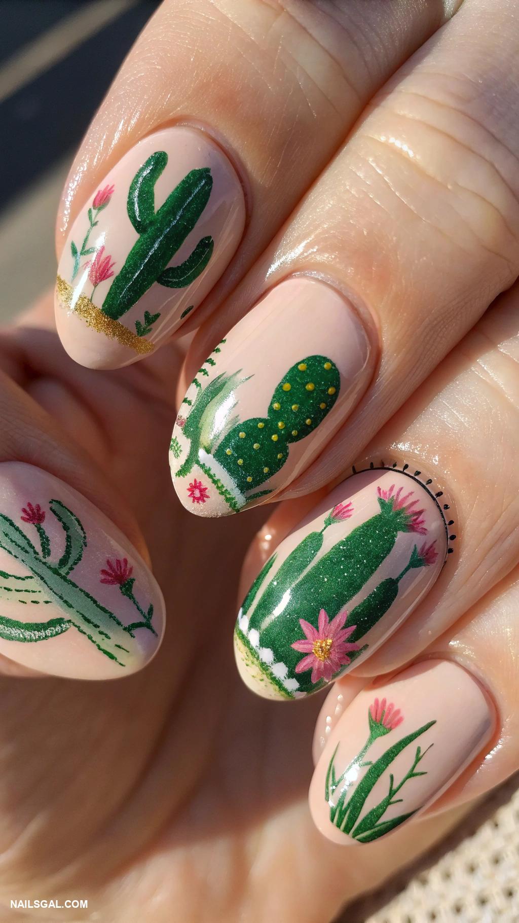 margarita nails Cactus designs on nails