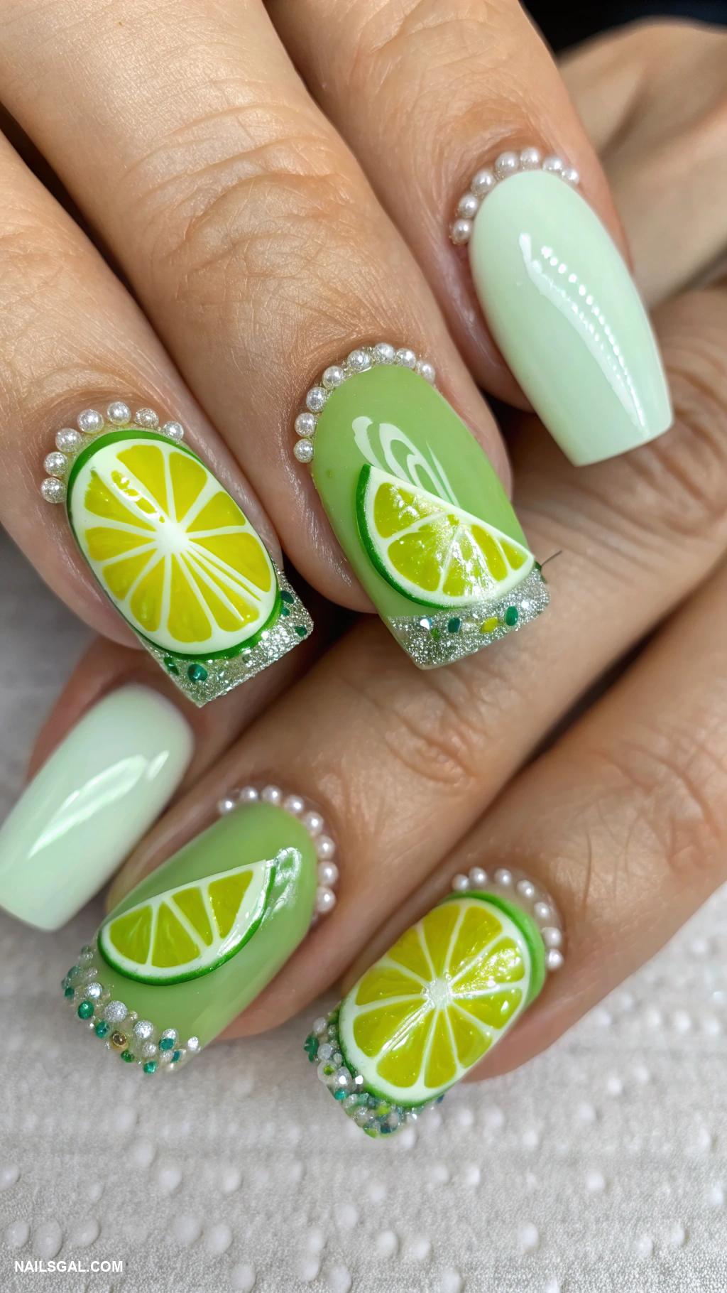 margarita nails Lime slice accent nails
