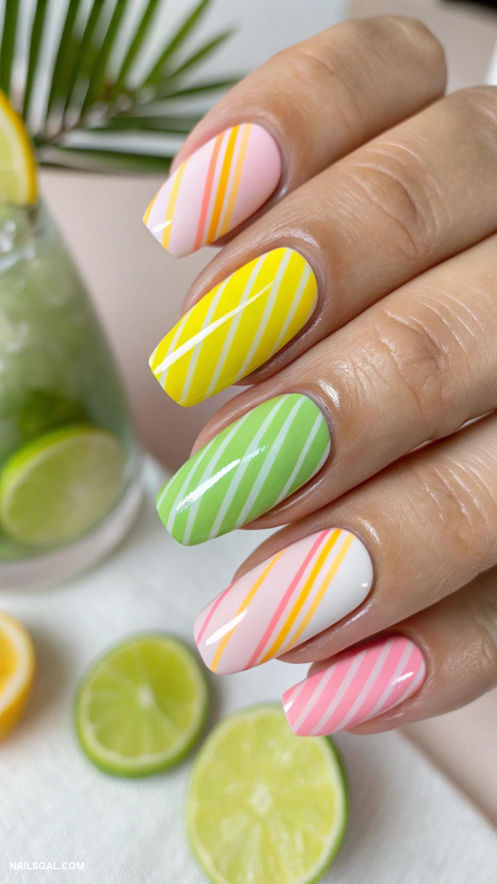 margarita nails Stripe patterns in margarita colors