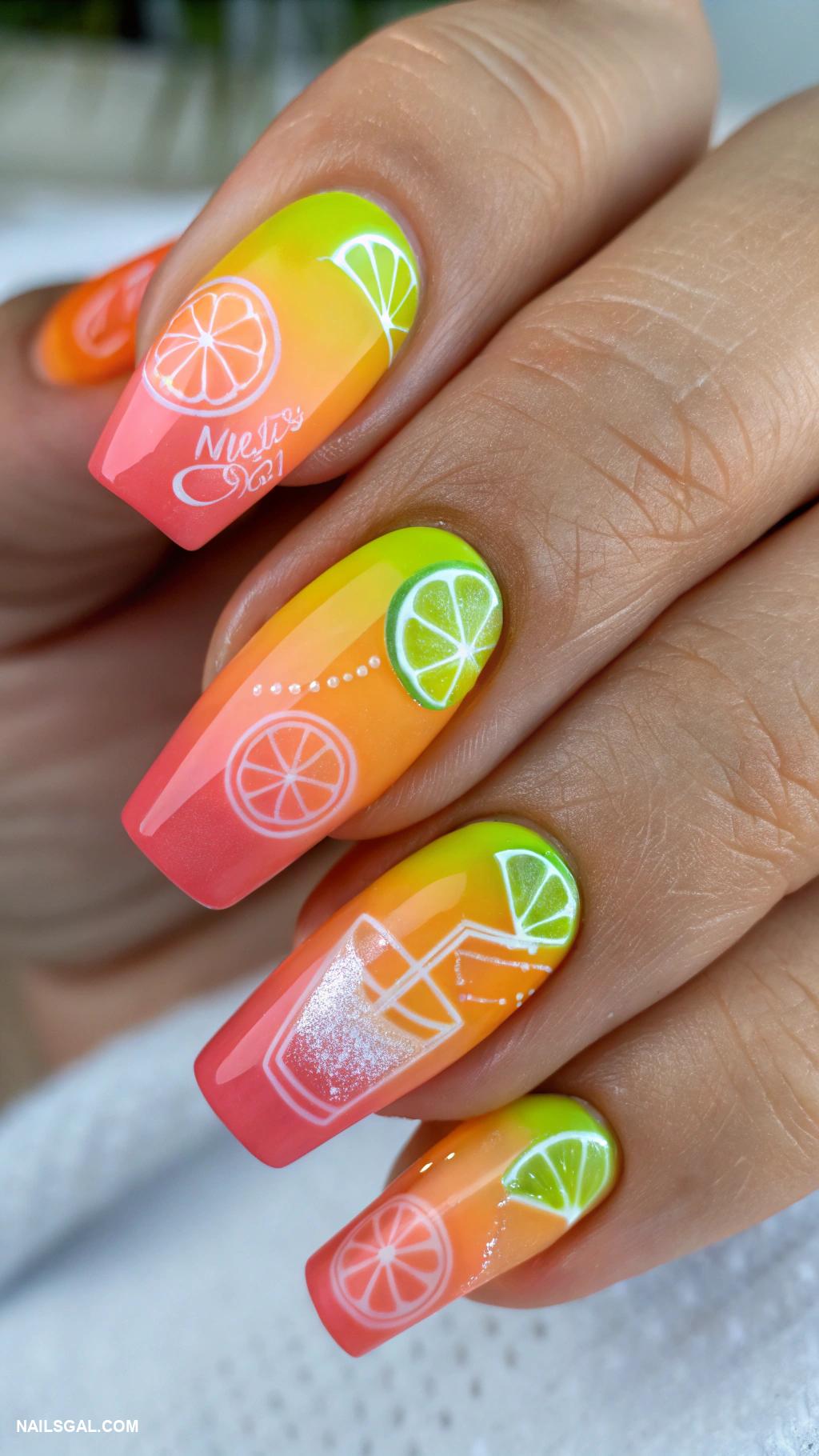 margarita nails Sunset gradient with lime green