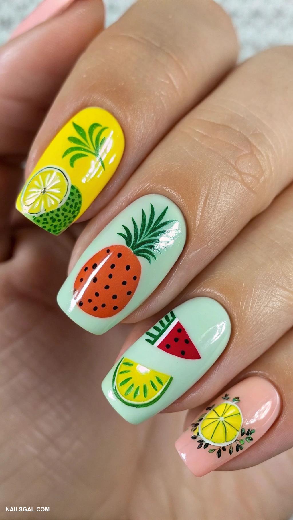 margarita nails Tropical fruit mix nail art