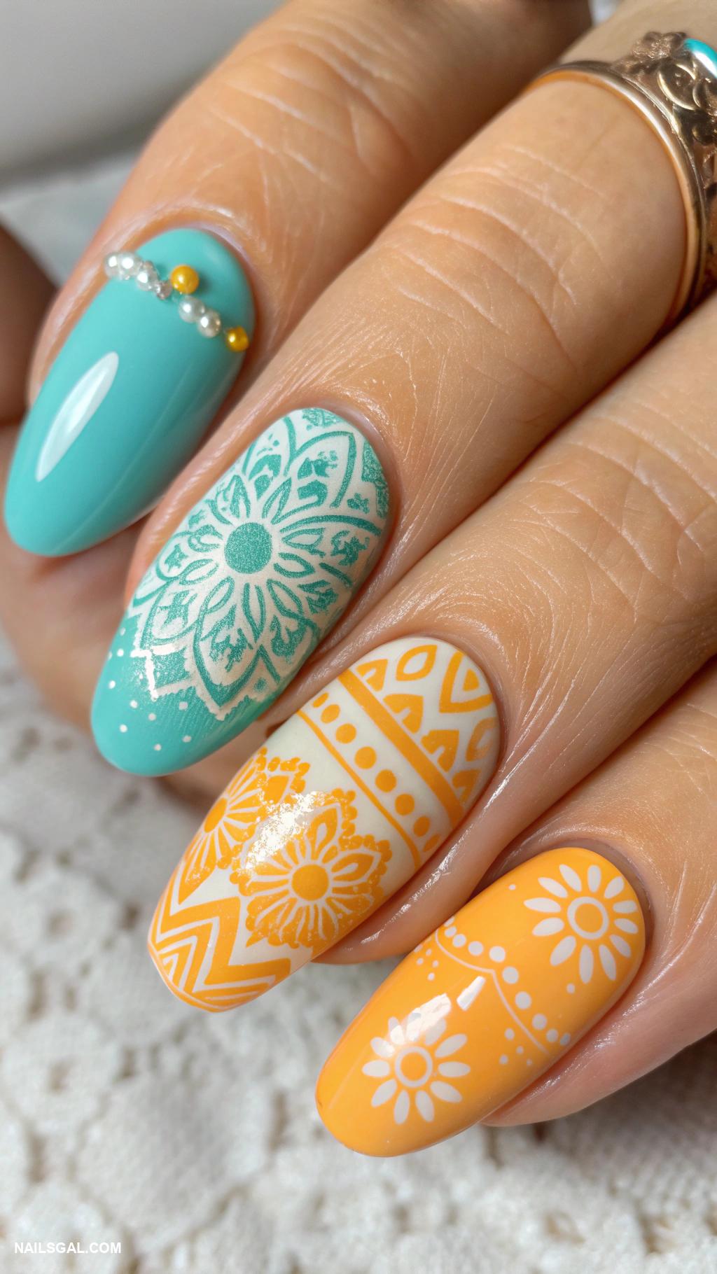 mexico nails Chic marigold and turquoise combinations