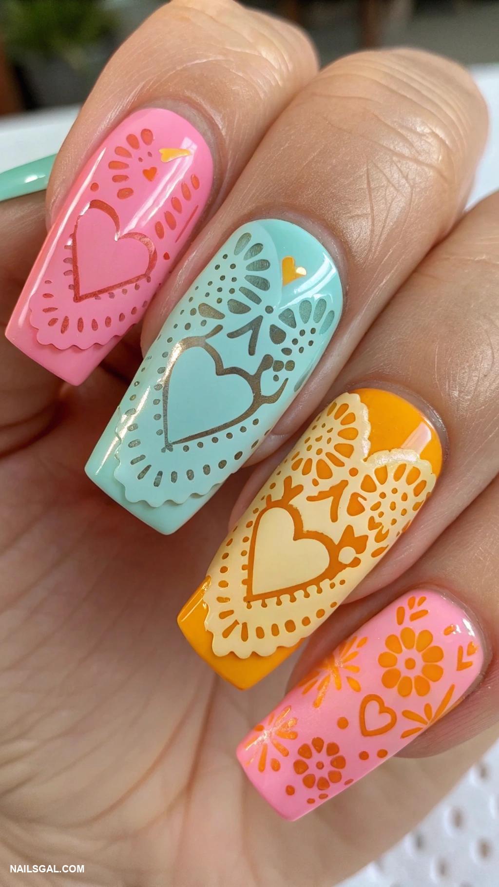 mexico nails Colorful papel picado patterns