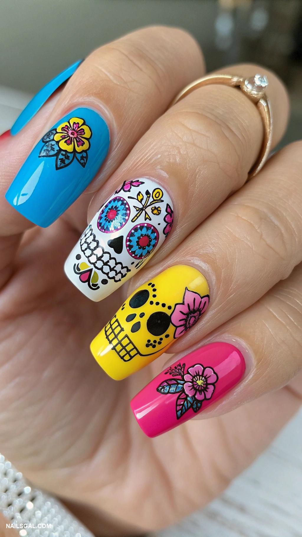 mexico nails Day of the Dead sugar skulls
