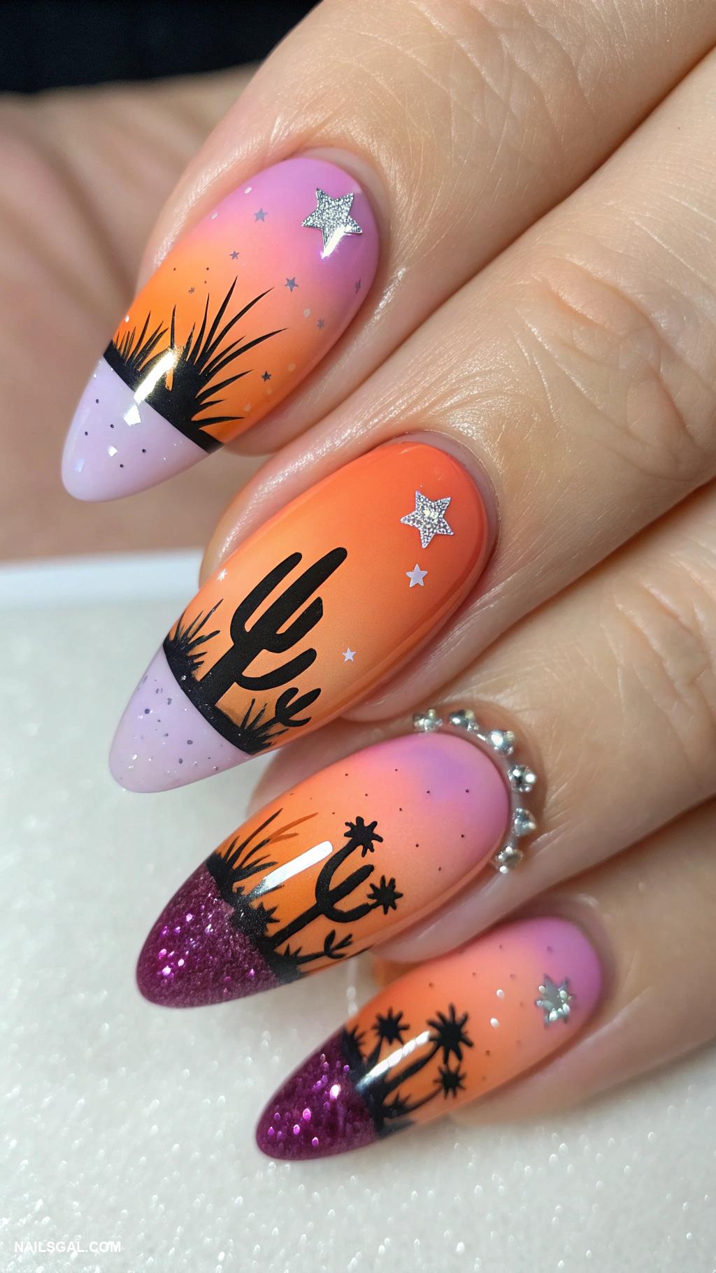 mexico nails Desert sunset with silhouettes