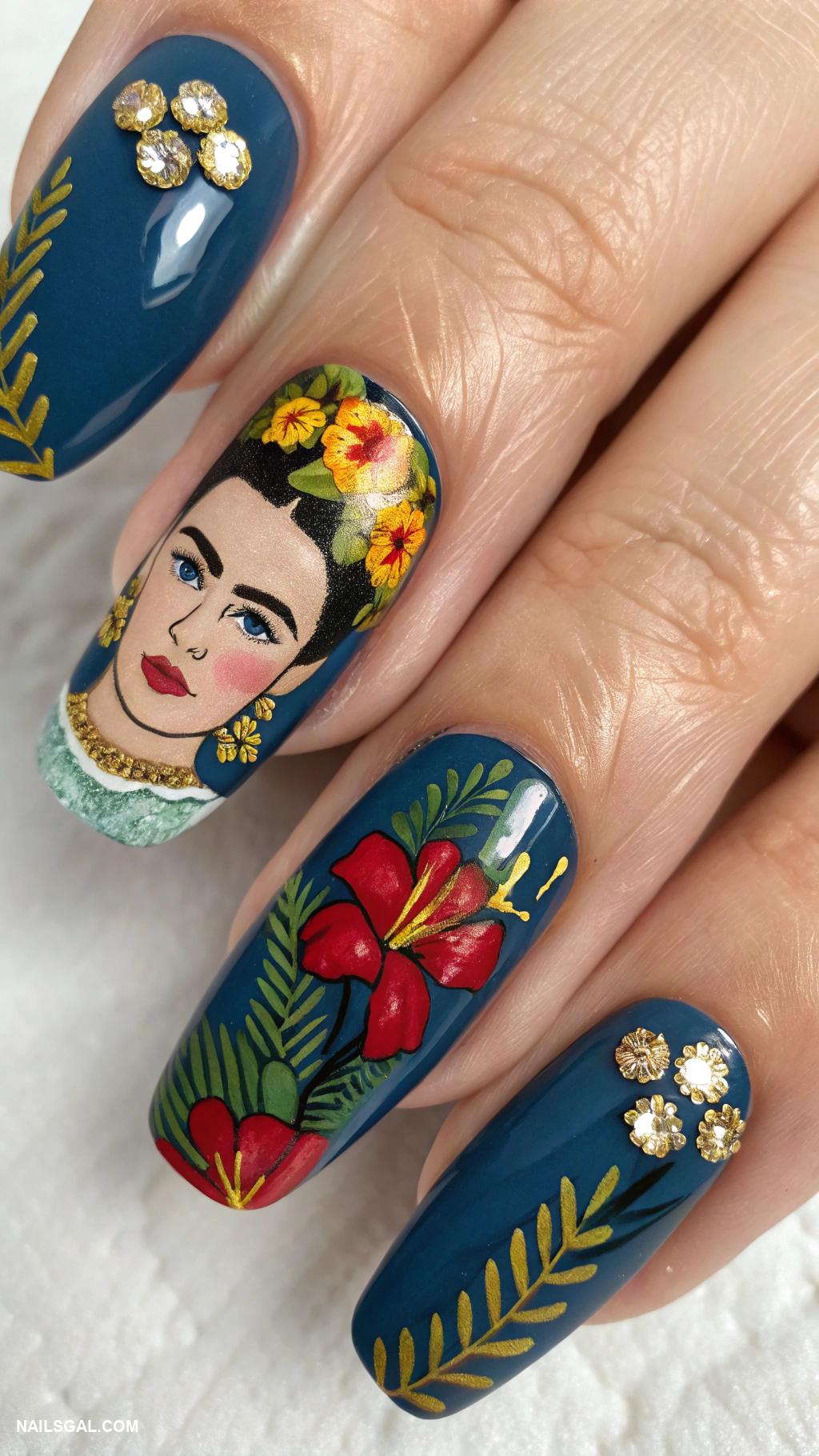 mexico nails Frida Kahlo inspired art nails