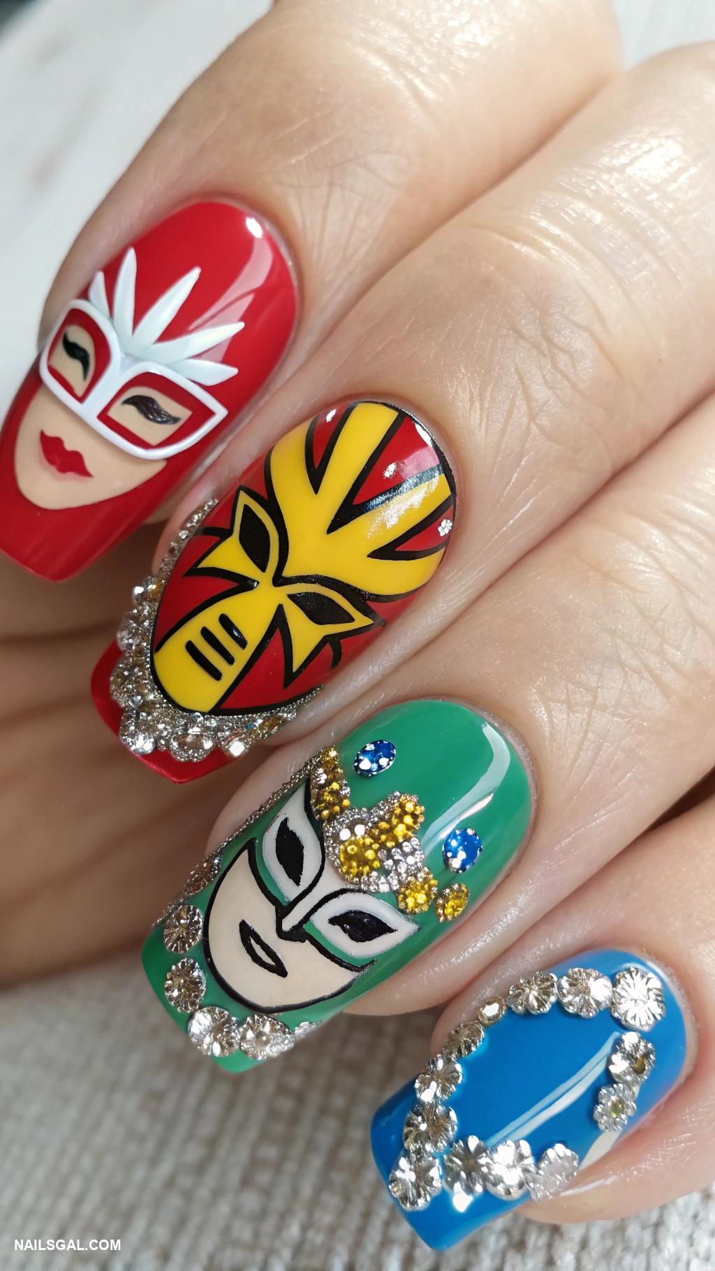 mexico nails Lucha libre mask designs