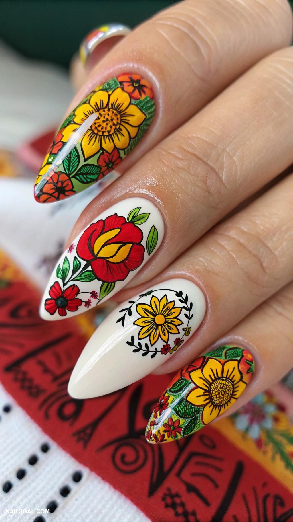 mexico nails Traditional Mexican floral designs