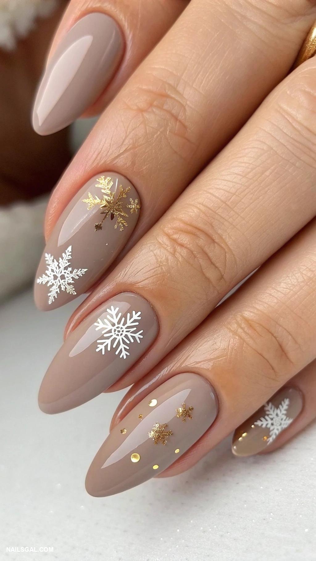 neutral christmas nails Matte taupe with glossy tips