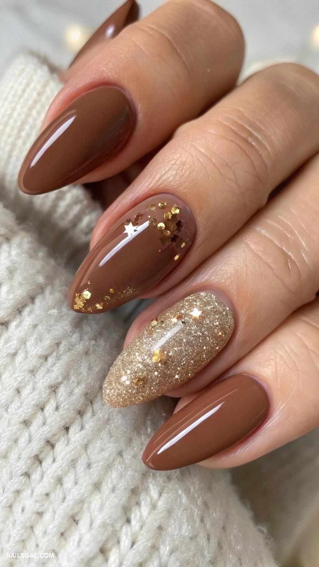 neutral christmas nails Warm cocoa color with clear gloss