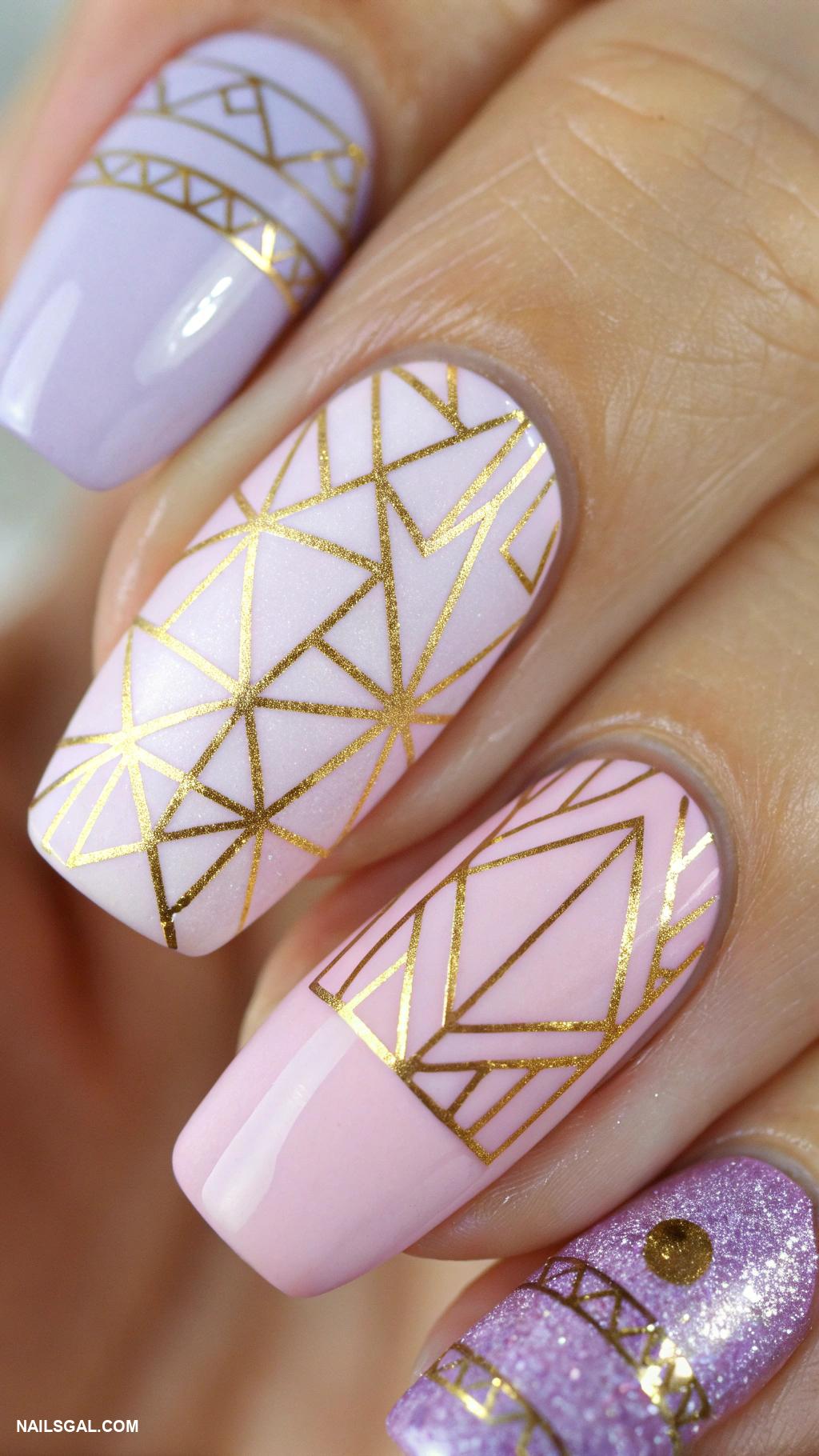prom nails Geometric patterns with gold foil