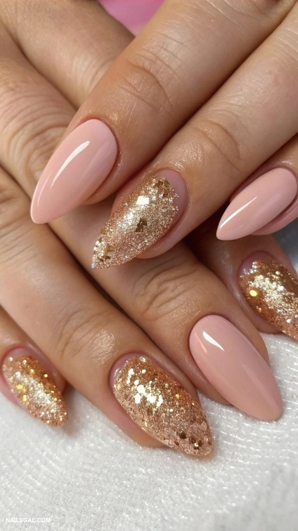 prom nails Shimmery rose gold with matte finish