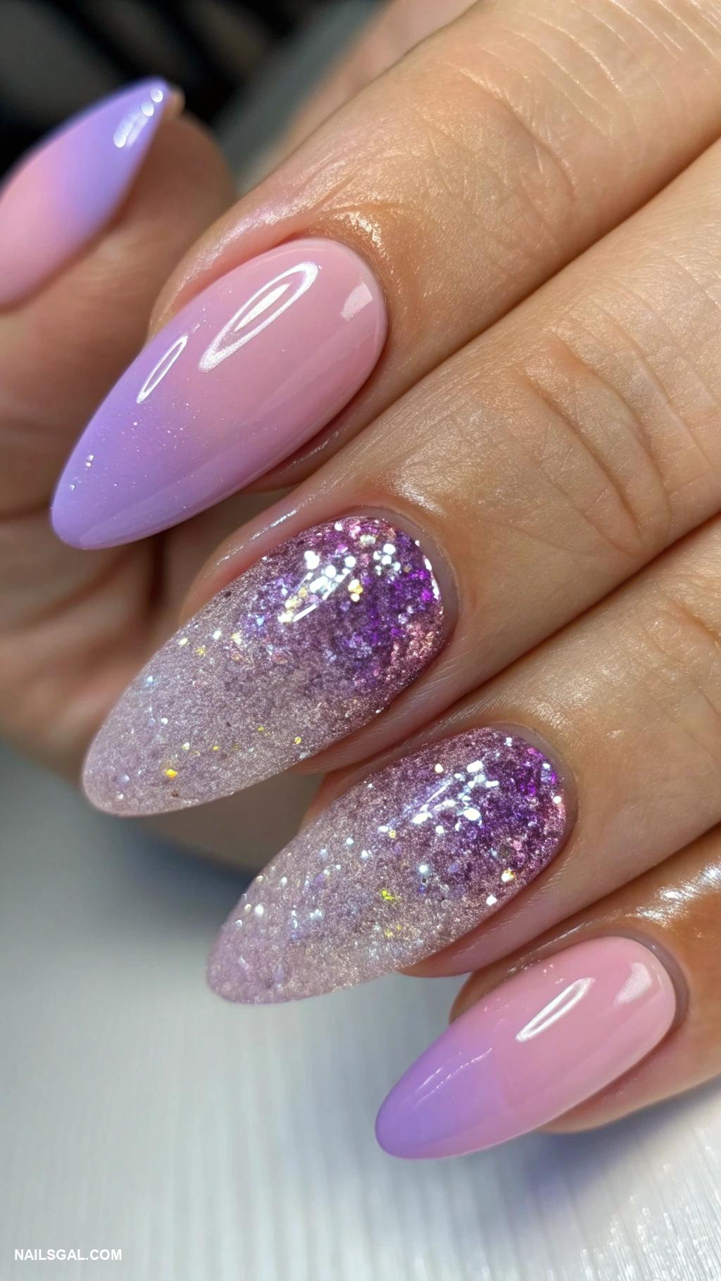 prom nails Sparkling ombre with glitter tips