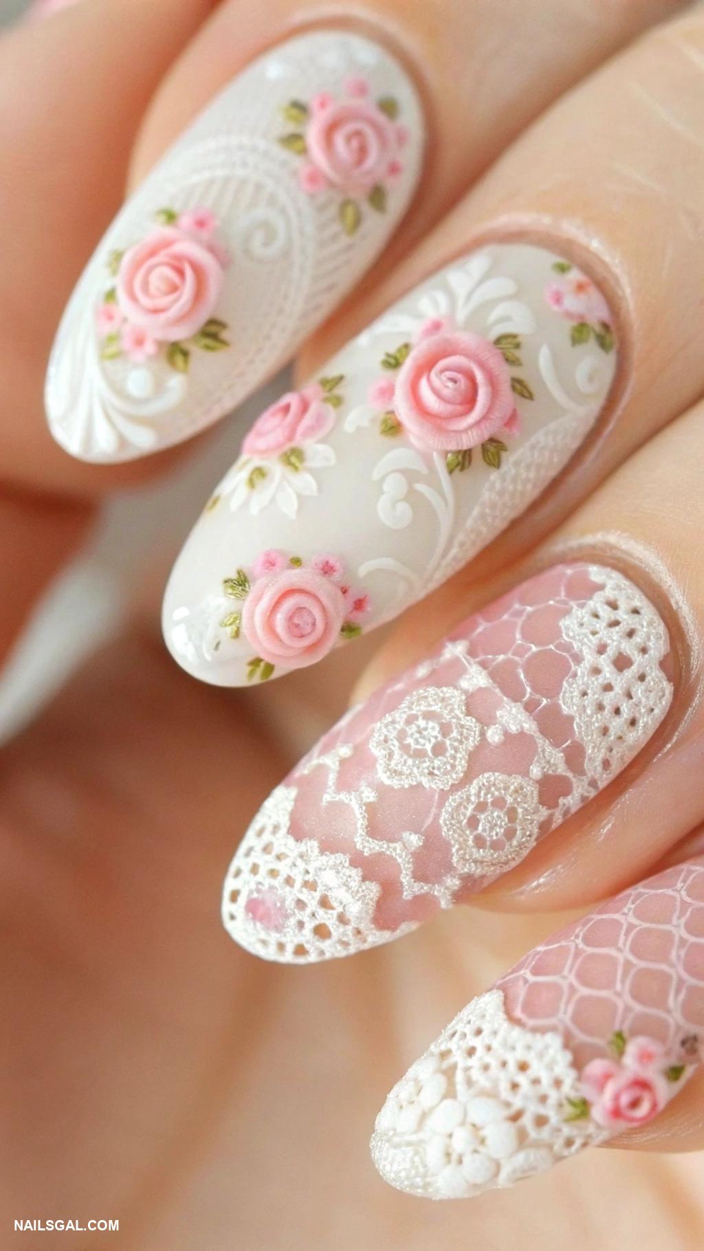 roses nails Floral lace design with tiny roses