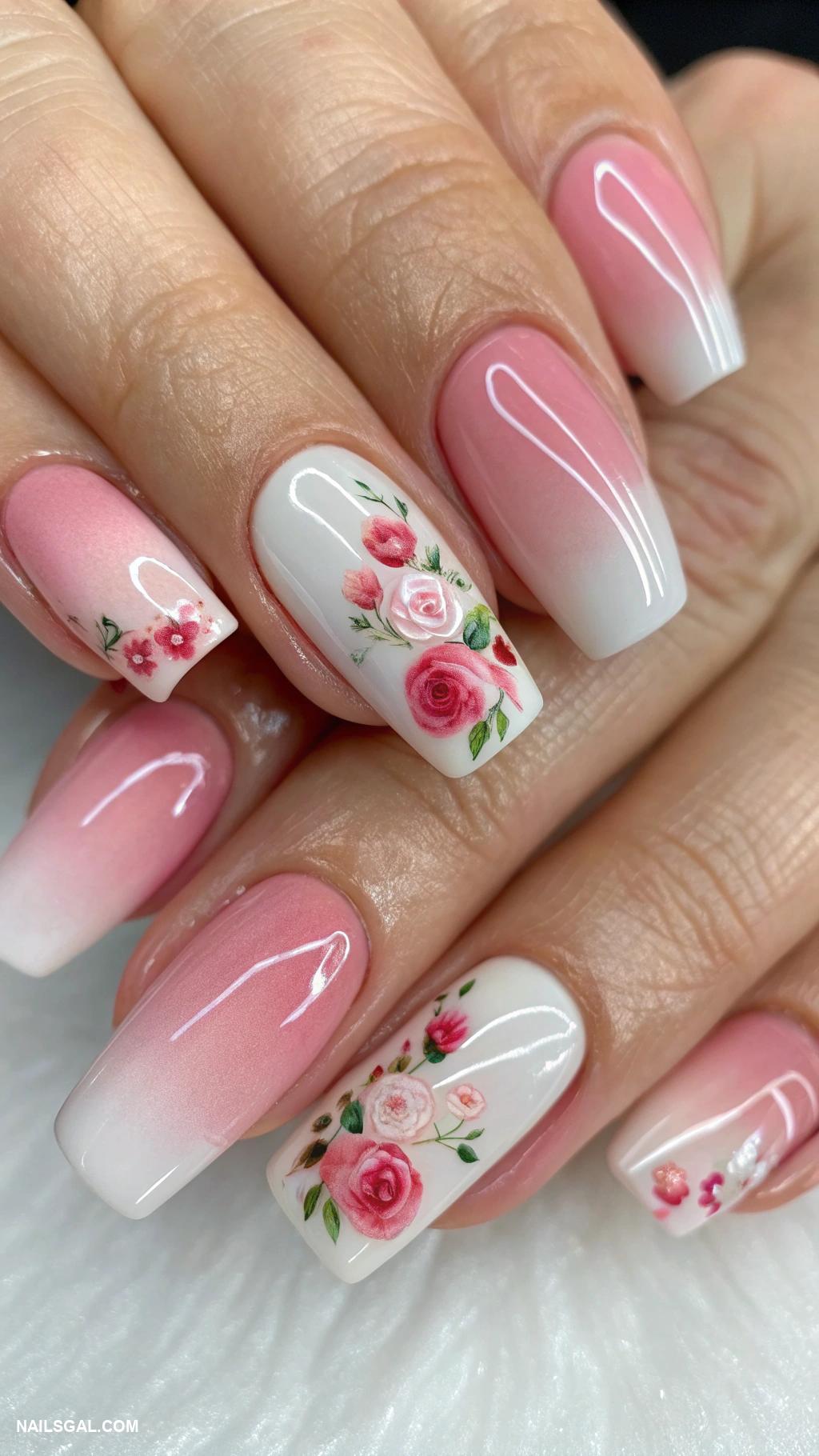 roses nails Ombre rose gradient on tips