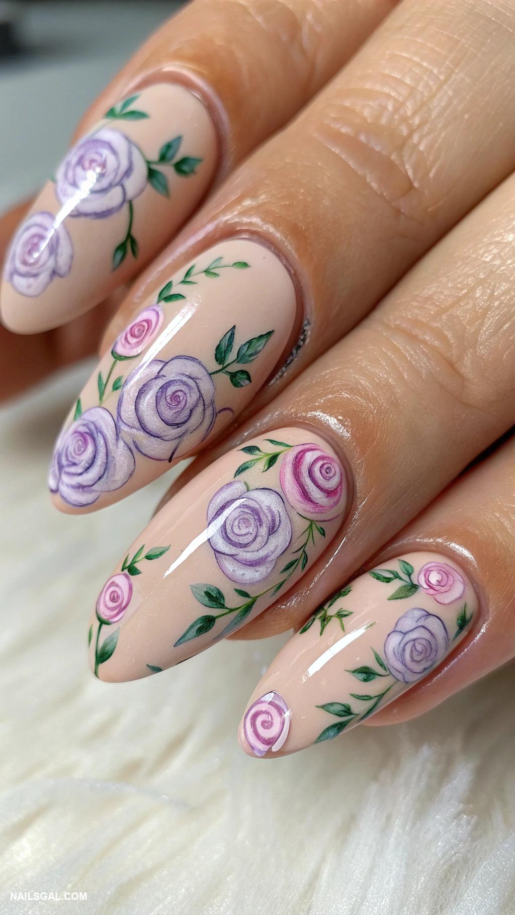 roses nails Pastel rose accents on nude base
