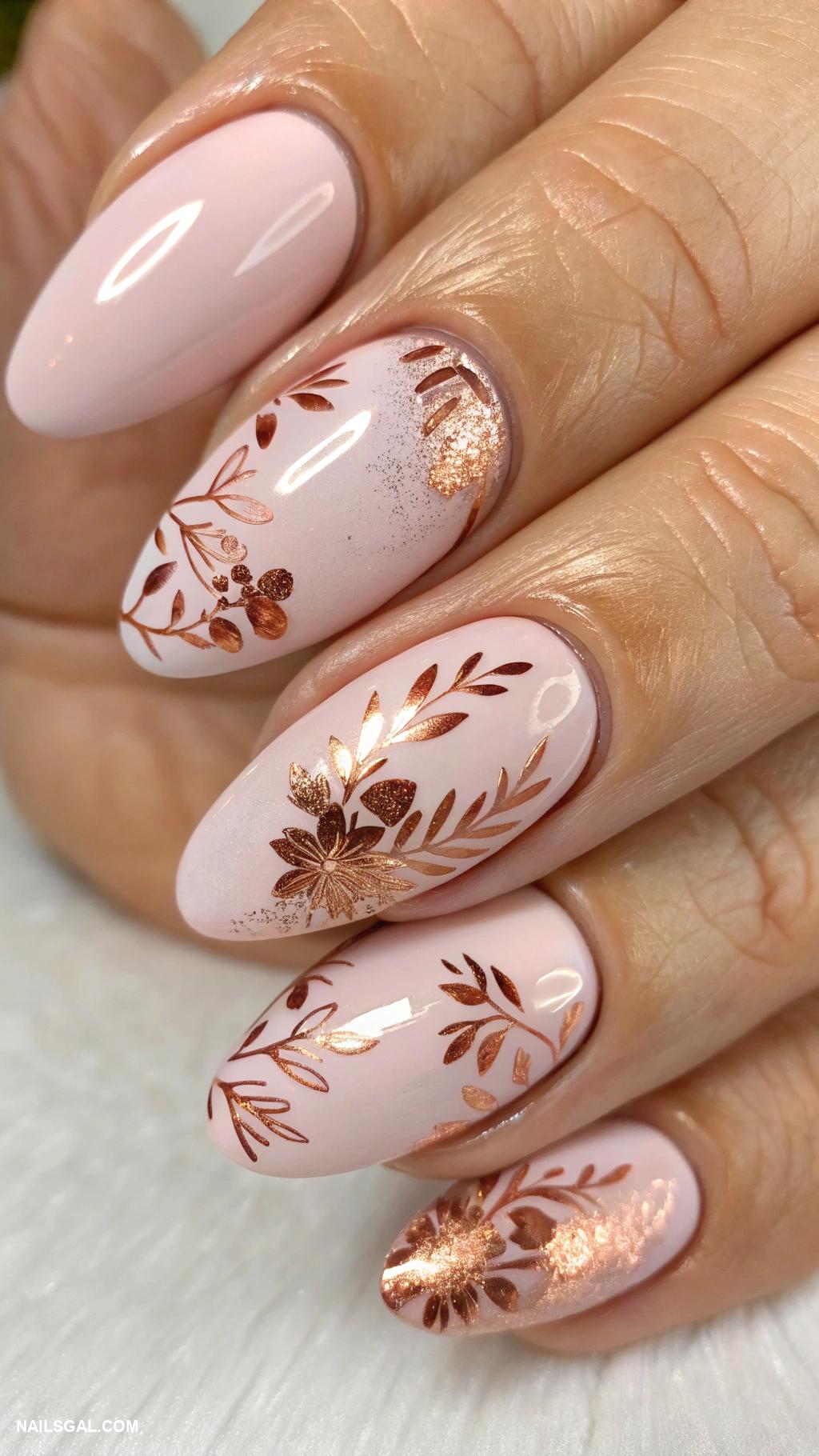 roses nails Rose gold foil with soft pink