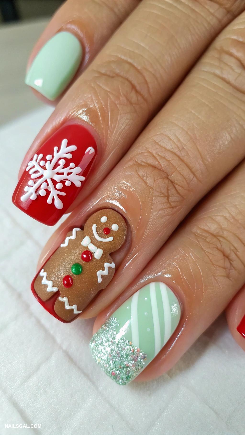 short christmas nails Gingerbread man with icing details