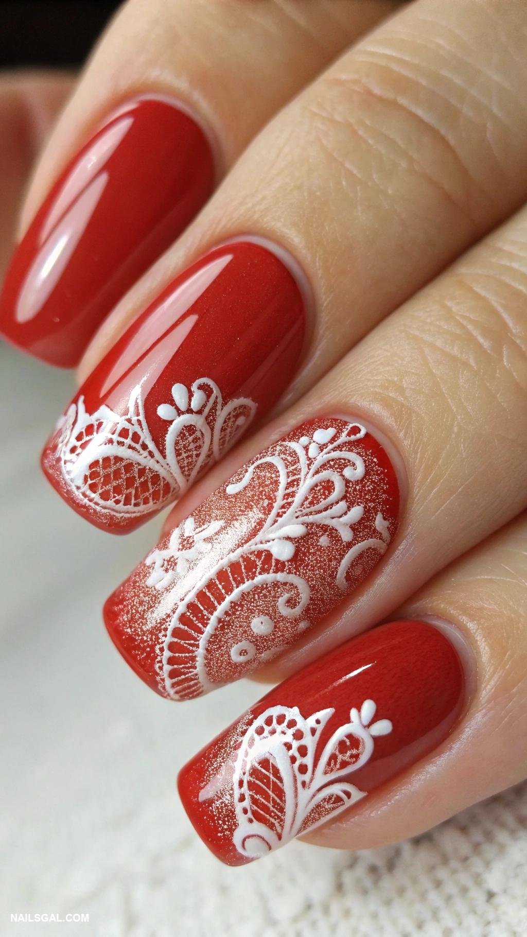 sicily nails Fiery red with lace details