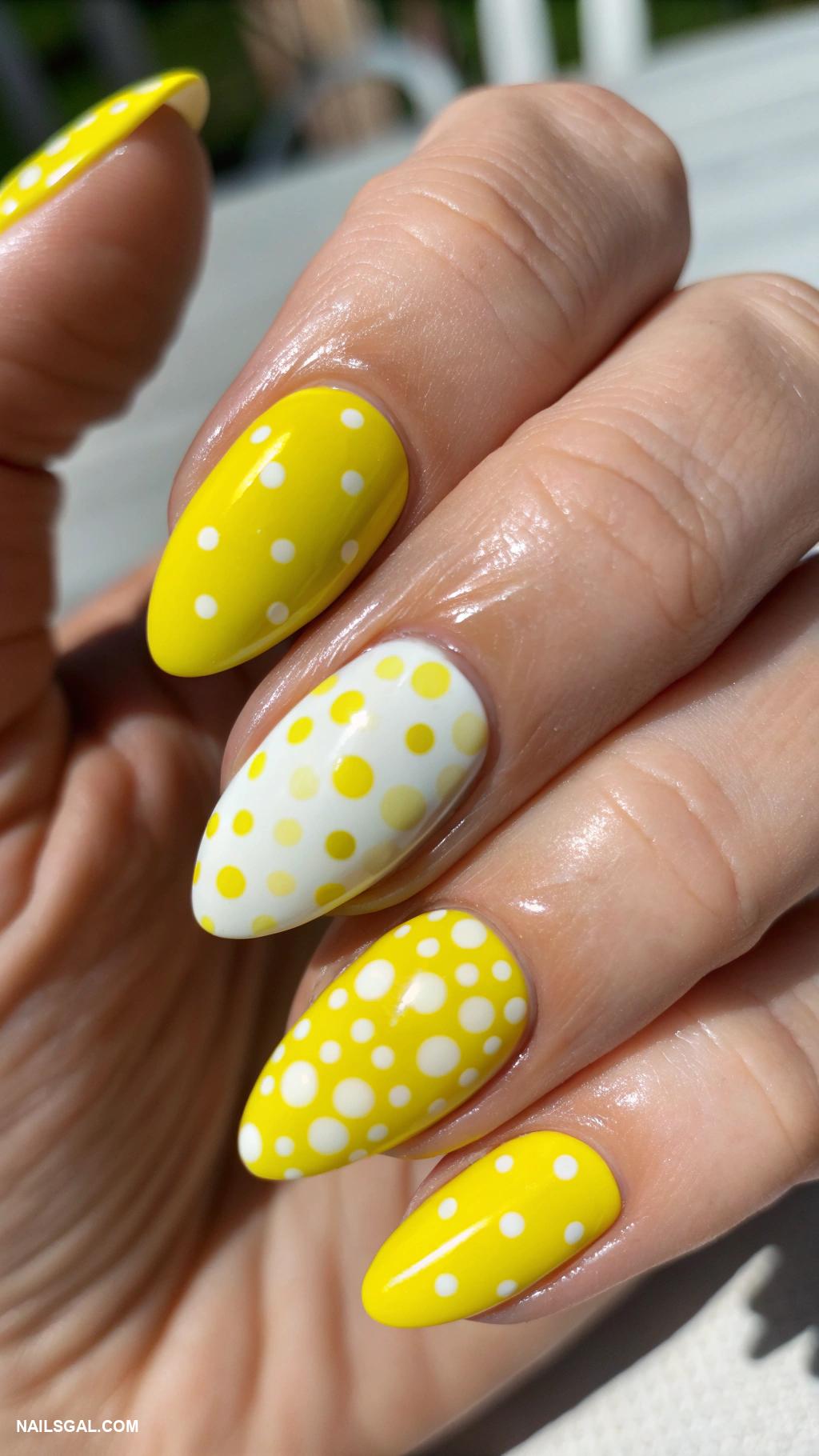 sicily nails Lemon yellow base with white dots