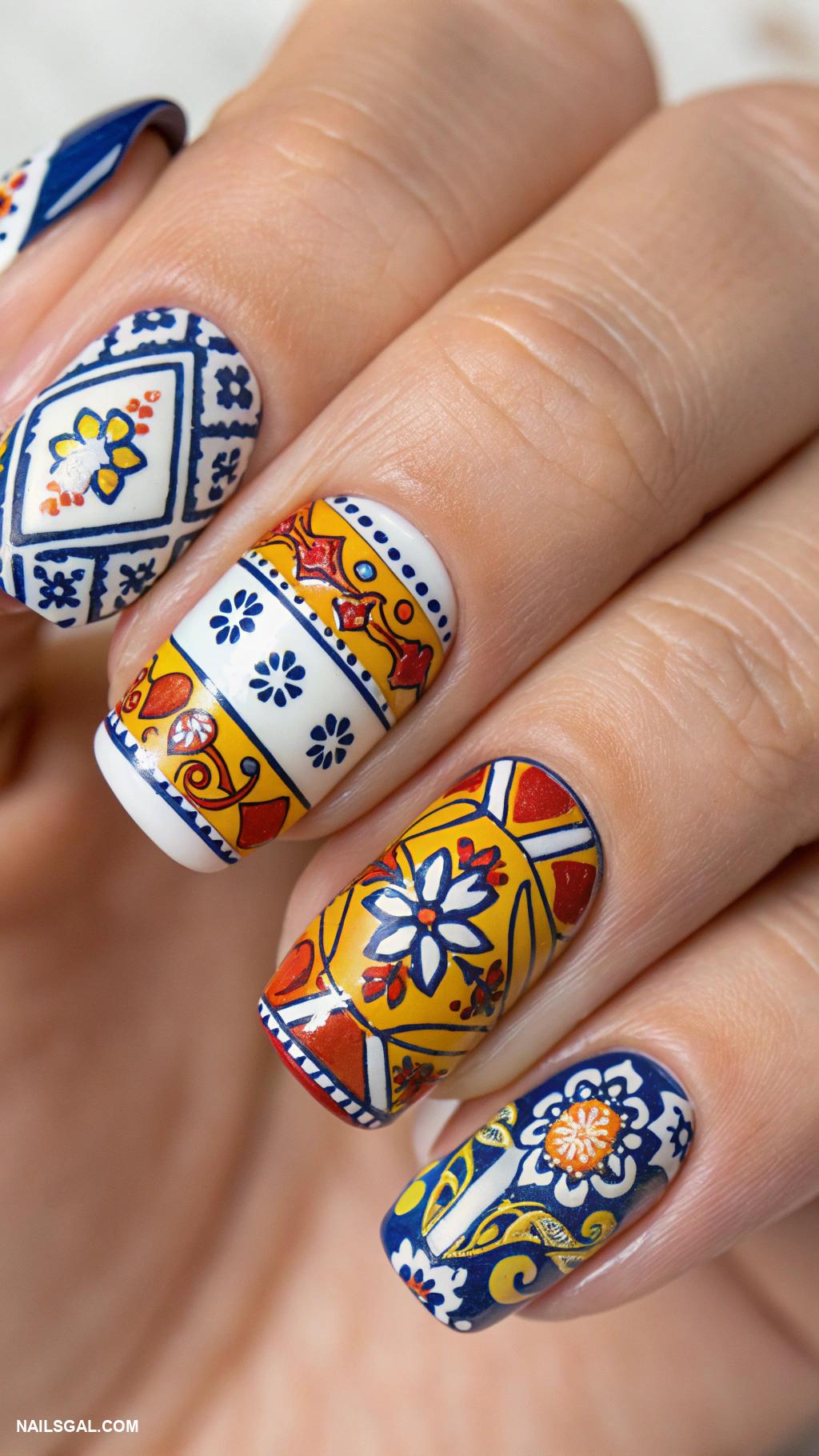 sicily nails Mediterranean tile pattern manicure