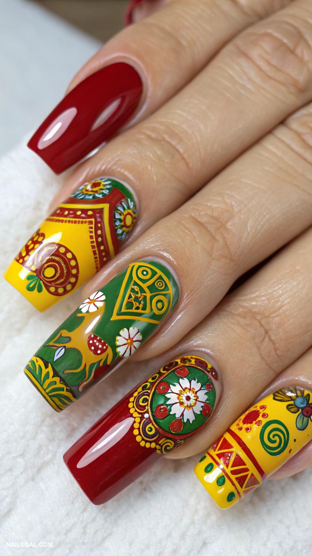 sicily nails Sicilian cart motifs on nails