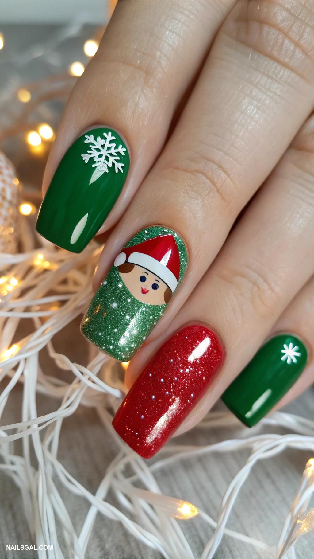 simple holiday nails Elf hat on a nail