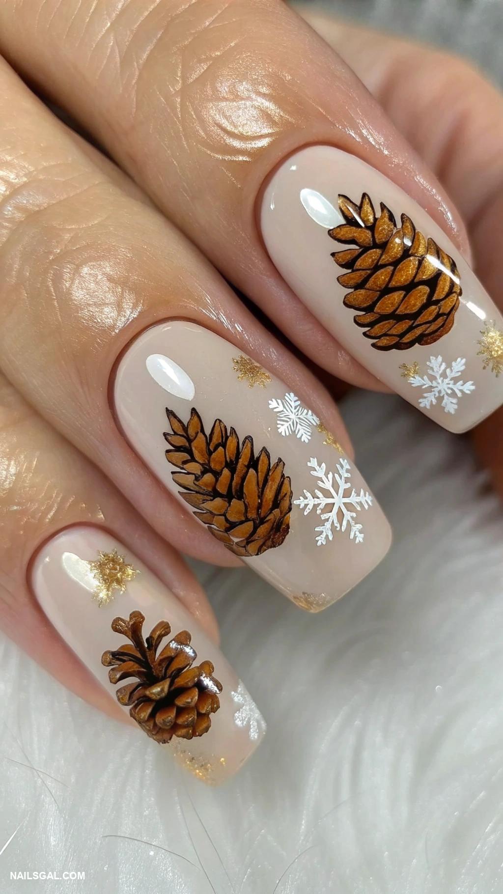 simple holiday nails Pine cone nail art