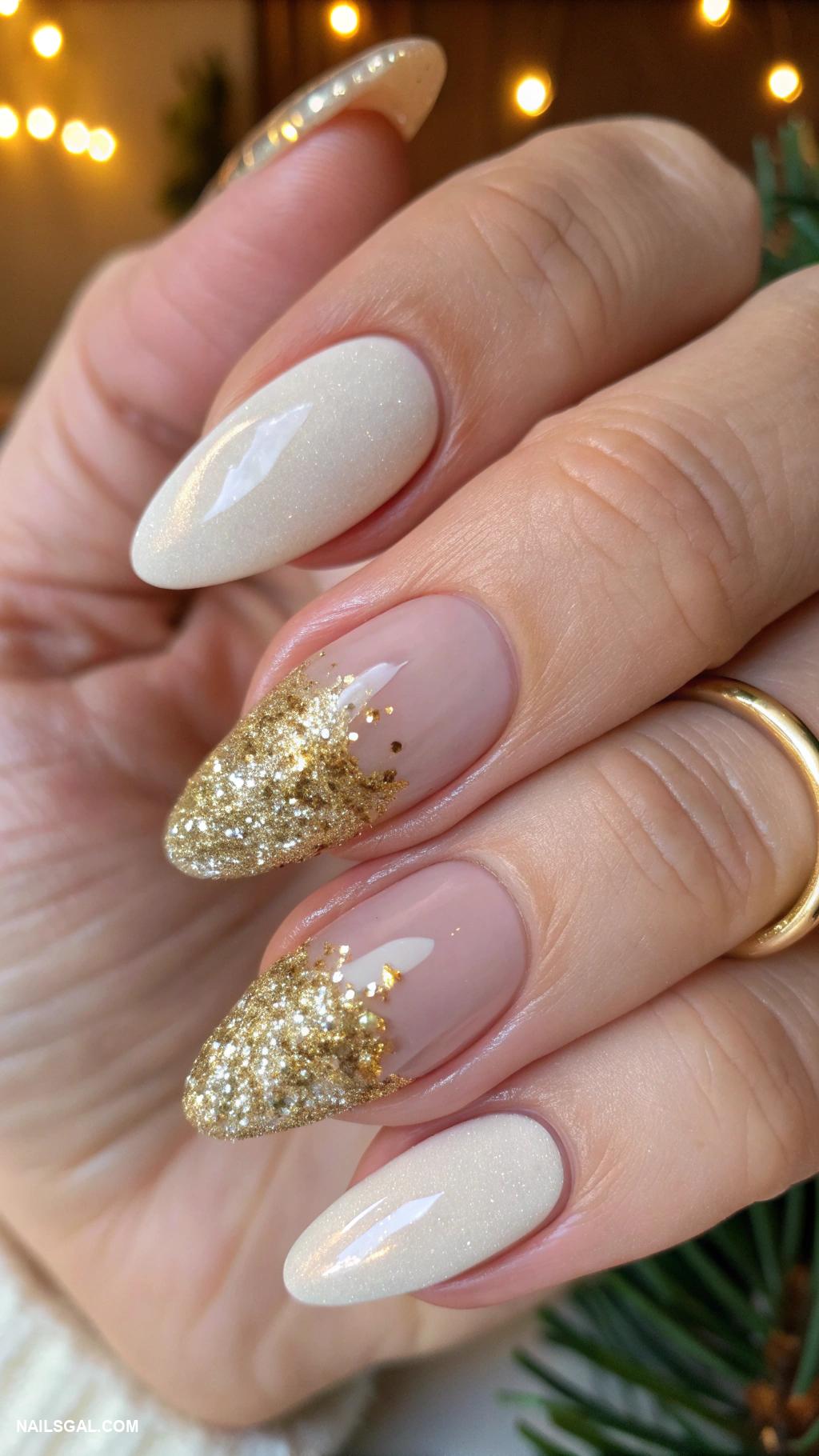 simple holiday nails Sparkly gold tips