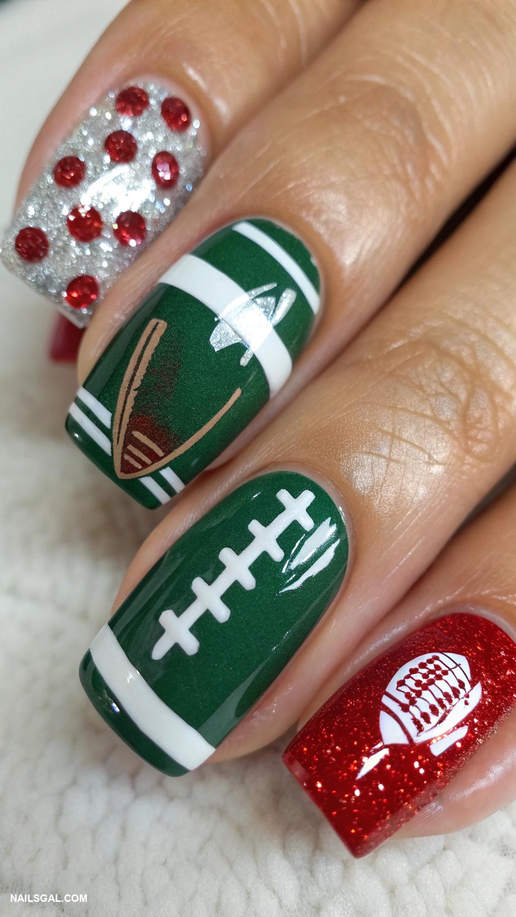 super bowl nails Football and cheerleader uniform designs