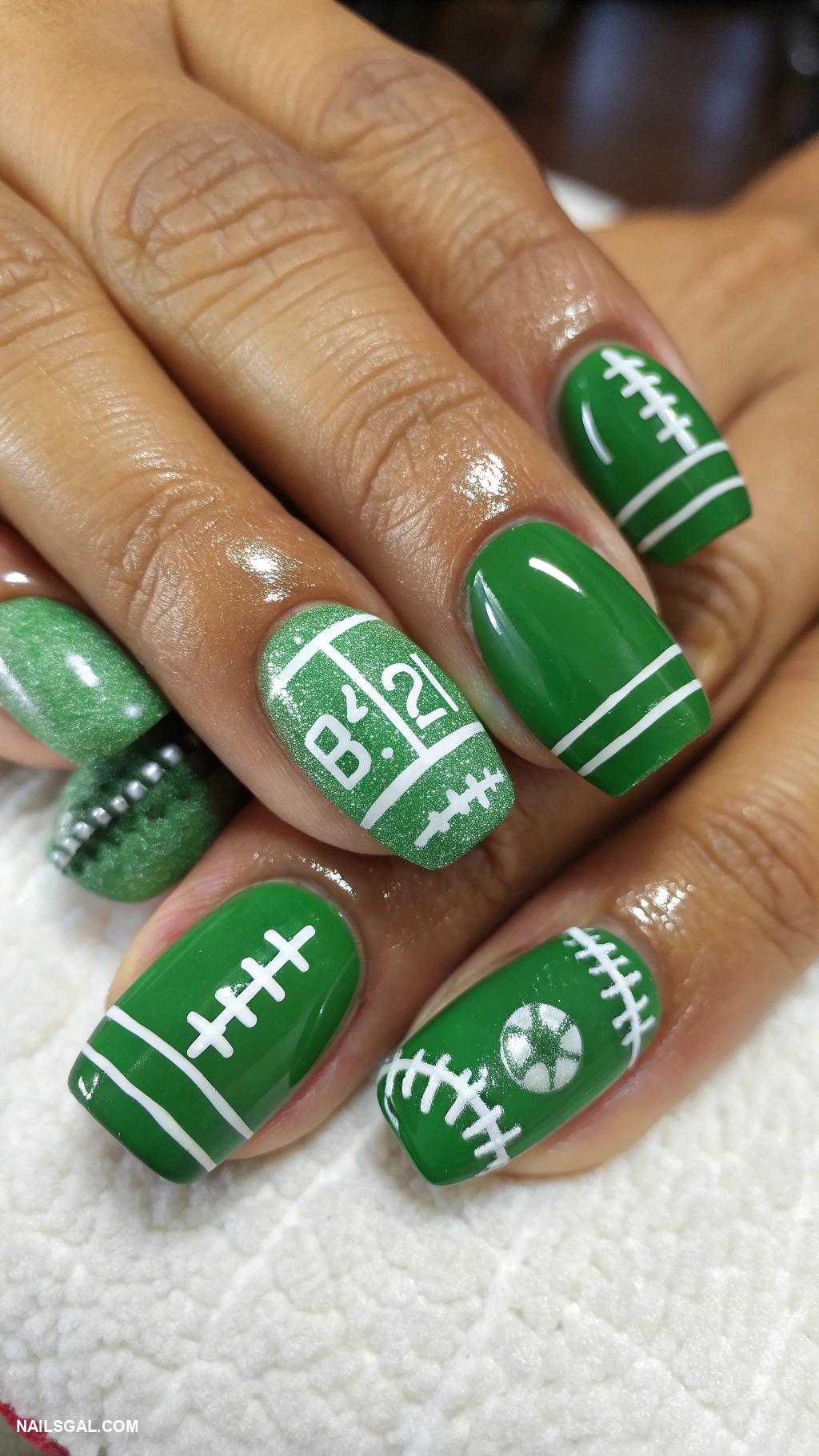 super bowl nails Football field green with white yard lines