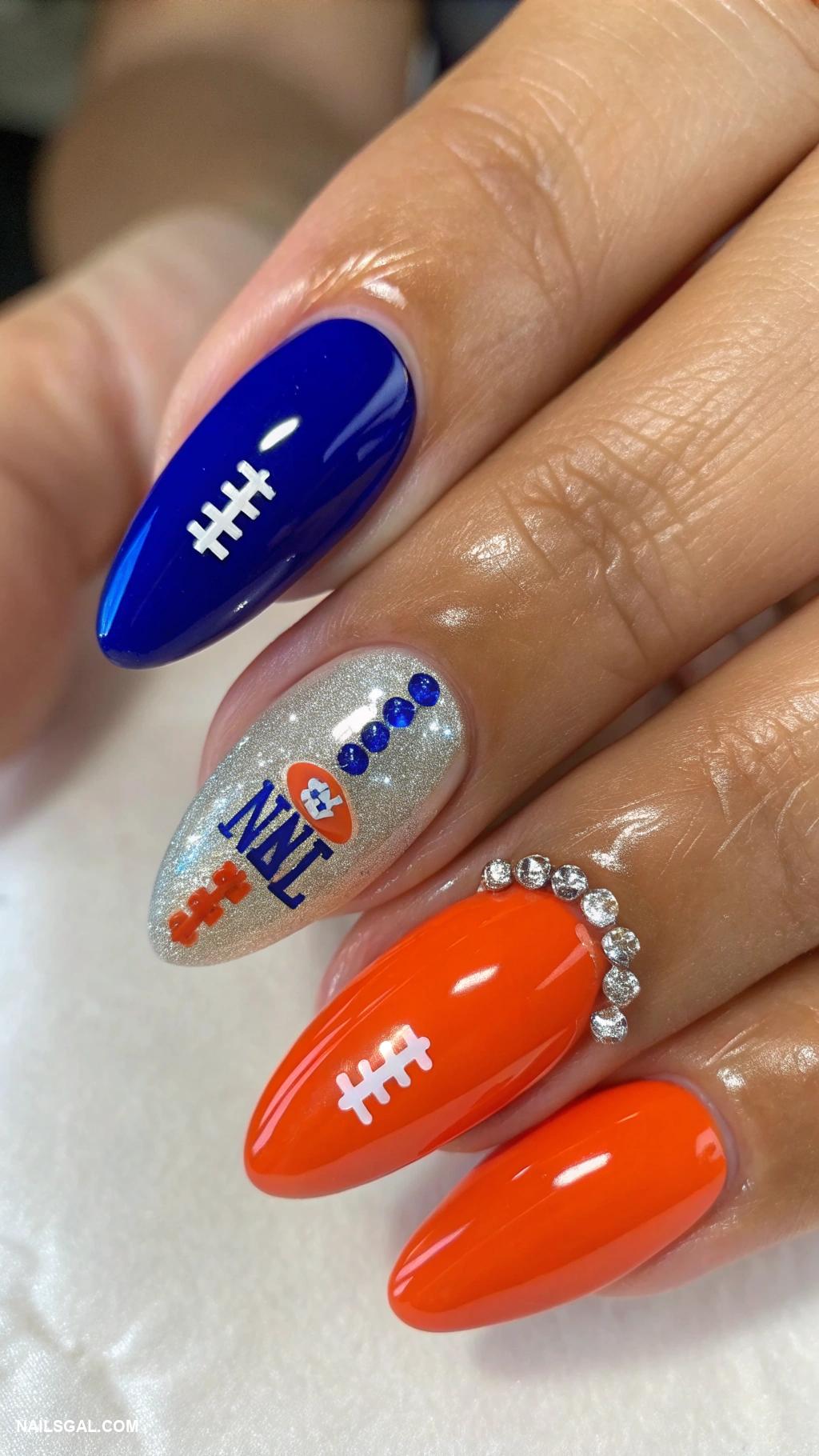 super bowl nails Half and half team colors style
