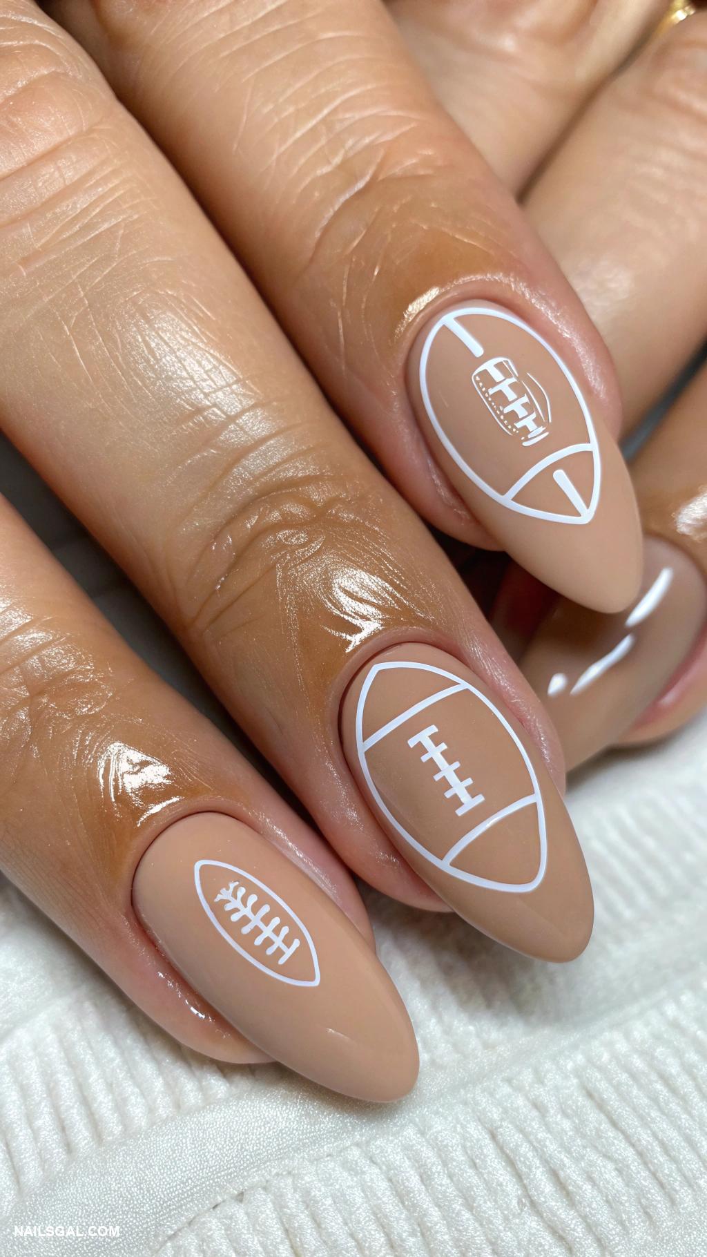 super bowl nails Minimalist football icon on nude base