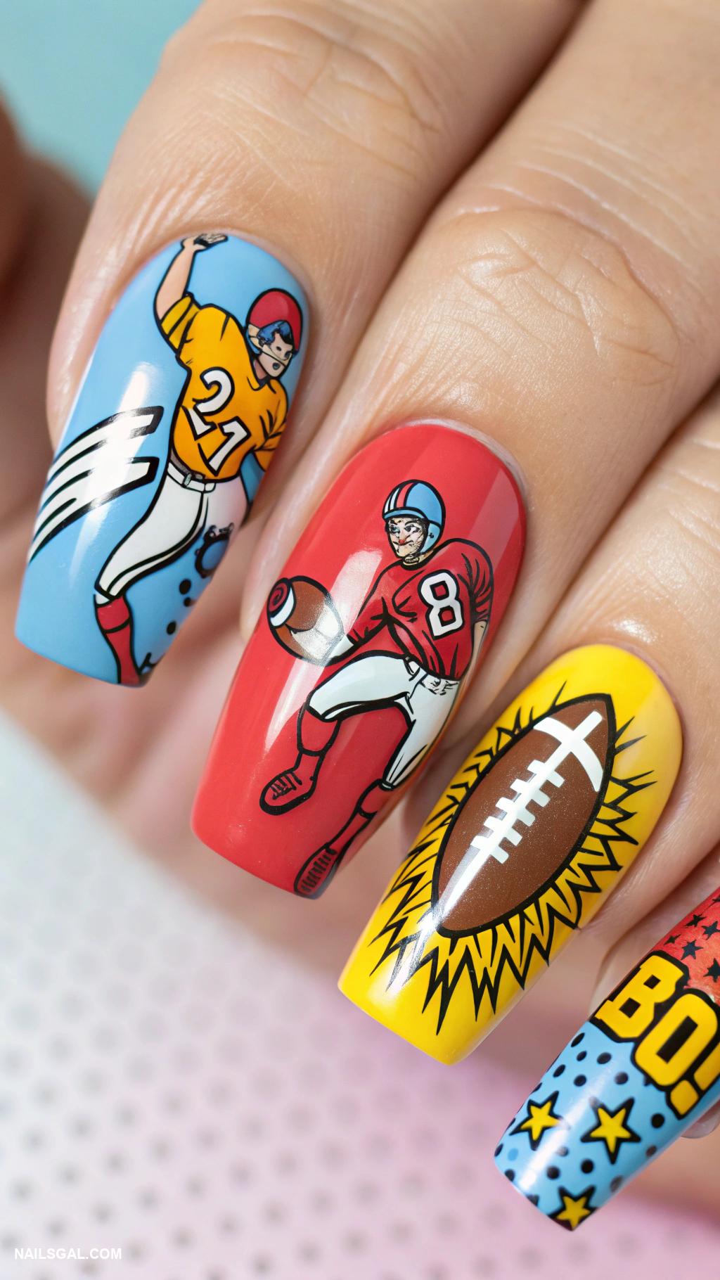 super bowl nails Pop art football player graphics