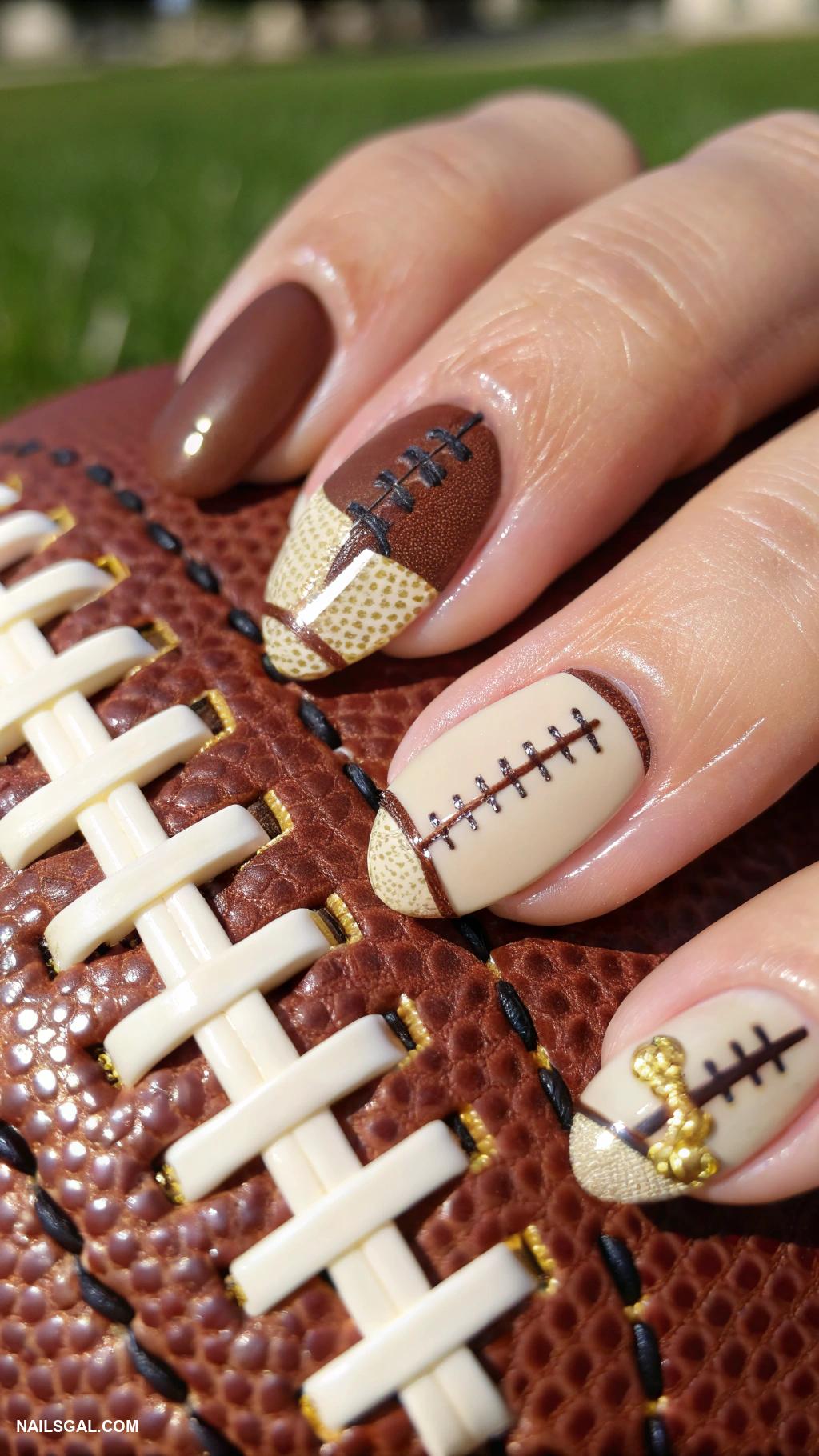 super bowl nails Stitched leather football texture
