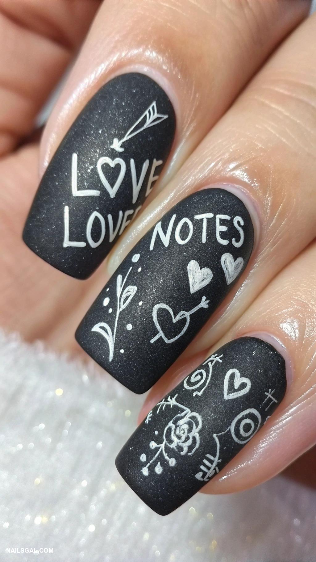 valentines day nails ideas Chalkboard style love notes
