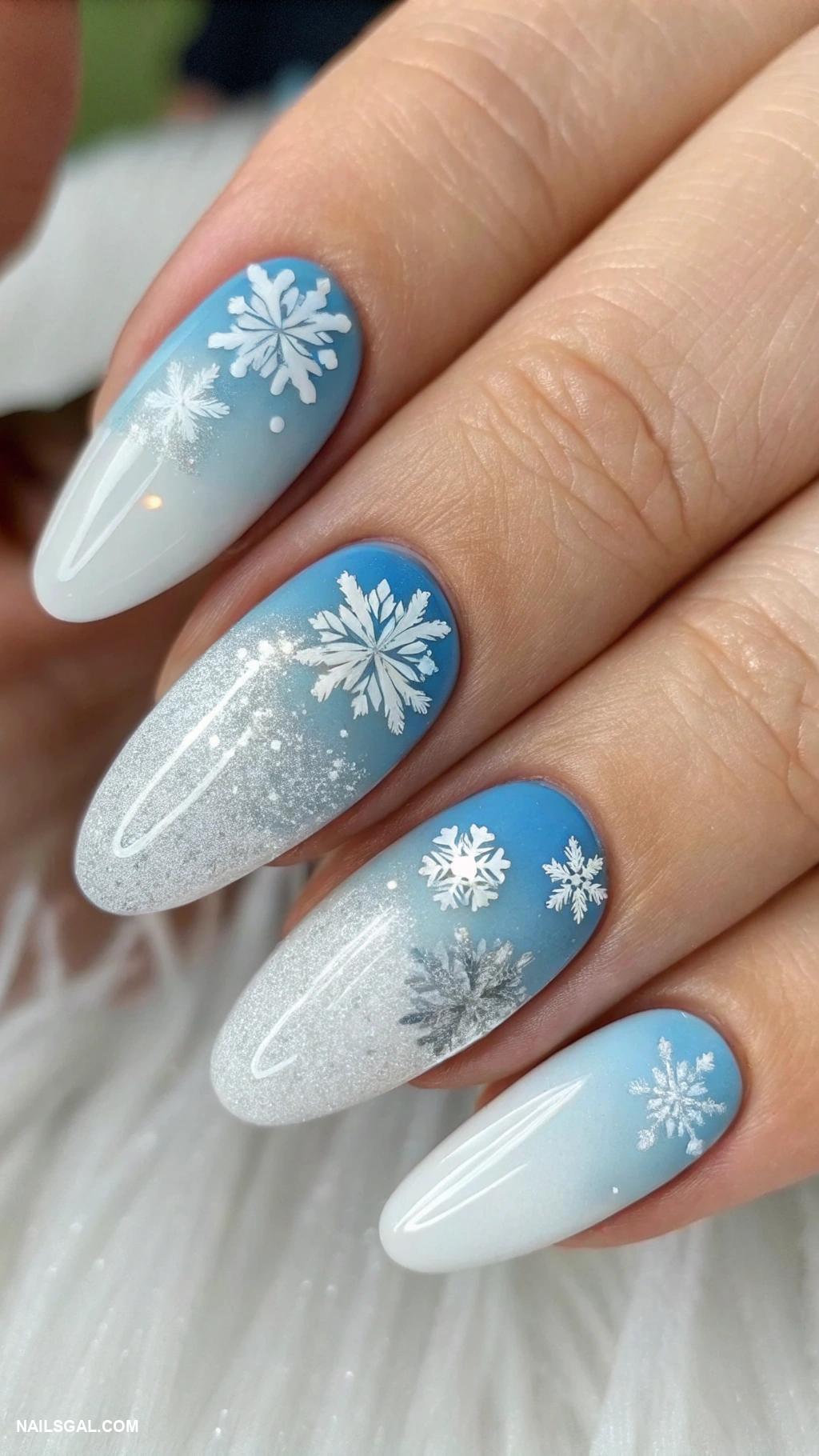 white christmas nails Ombre effect with snowy white fading